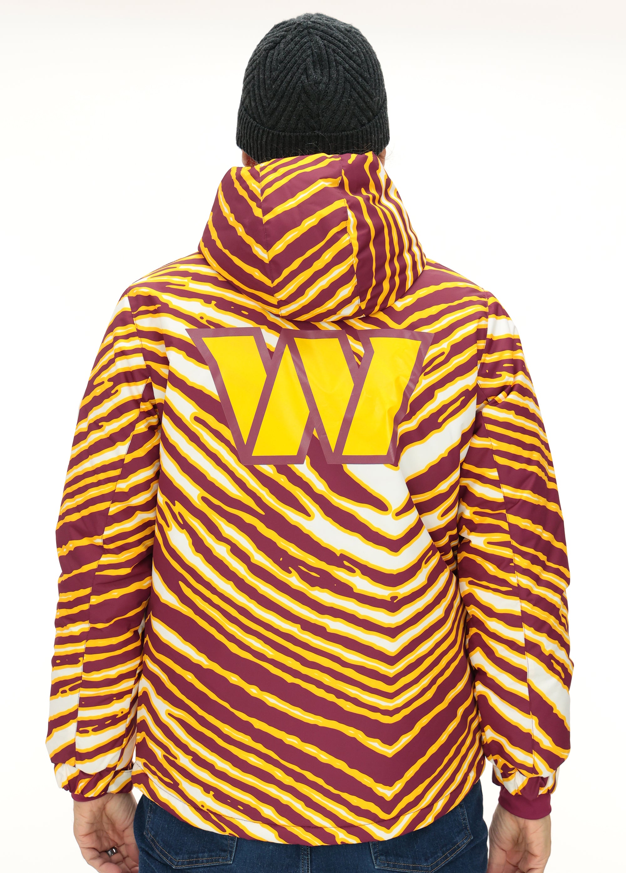 Zubaz NFL Adult Unisex Zebra Team Color Bleacher Blazer Snow Jacket, Washington Commanders