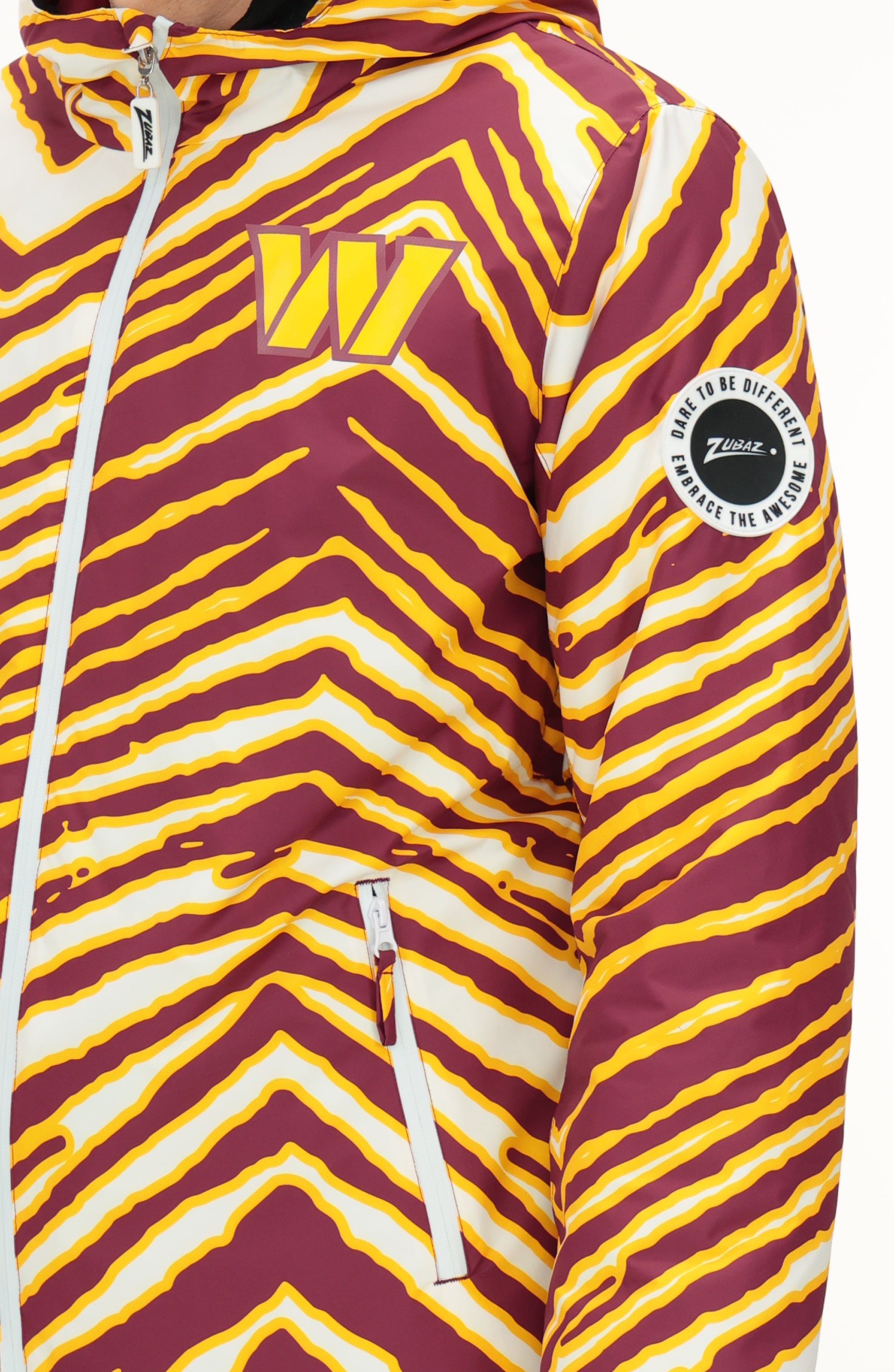 Zubaz NFL Adult Unisex Zebra Team Color Bleacher Blazer Snow Jacket, Washington Commanders