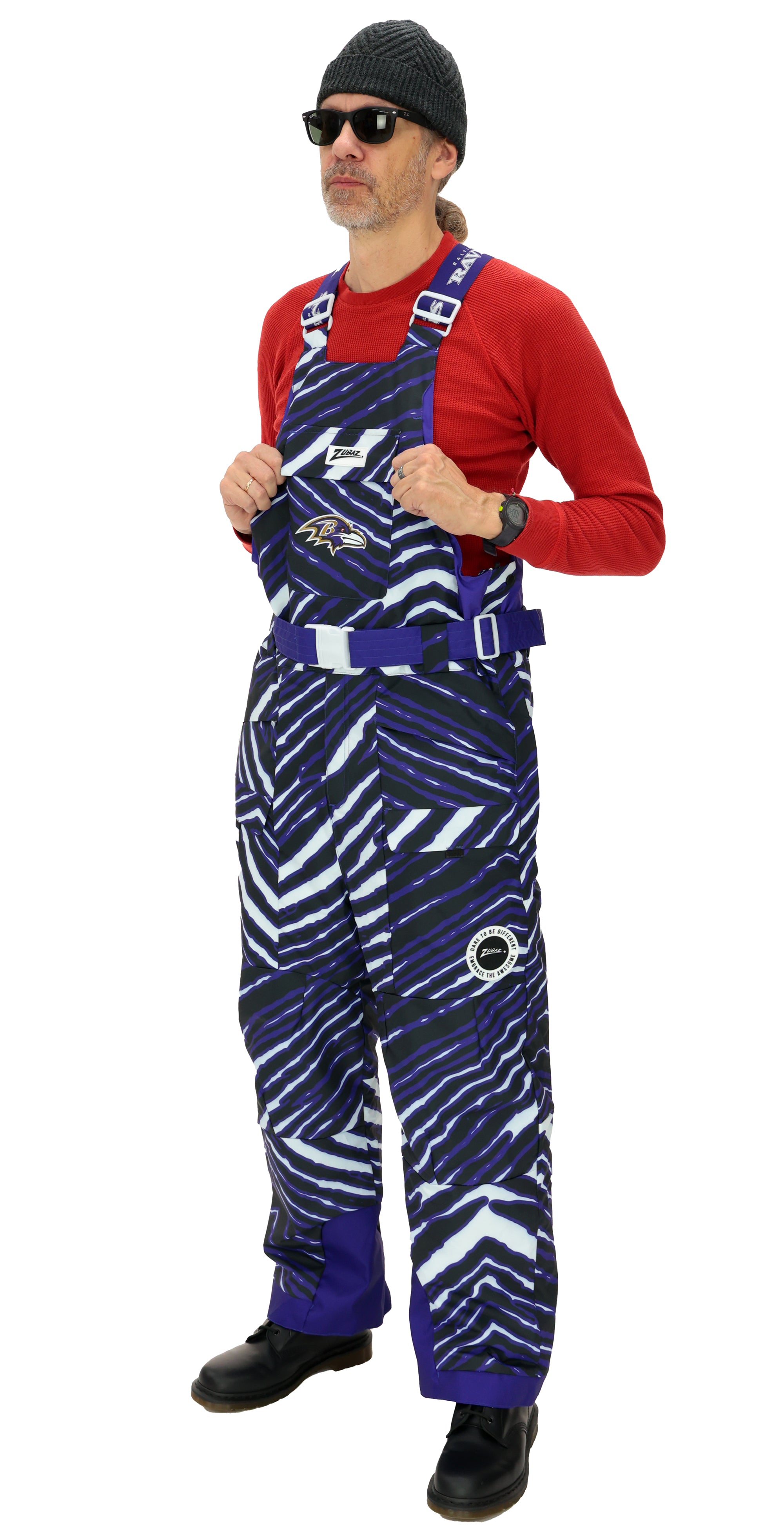 Zubaz NFL Adult Unisex Zebra Team Color Blizzard Snow Bib, Baltimore Ravens
