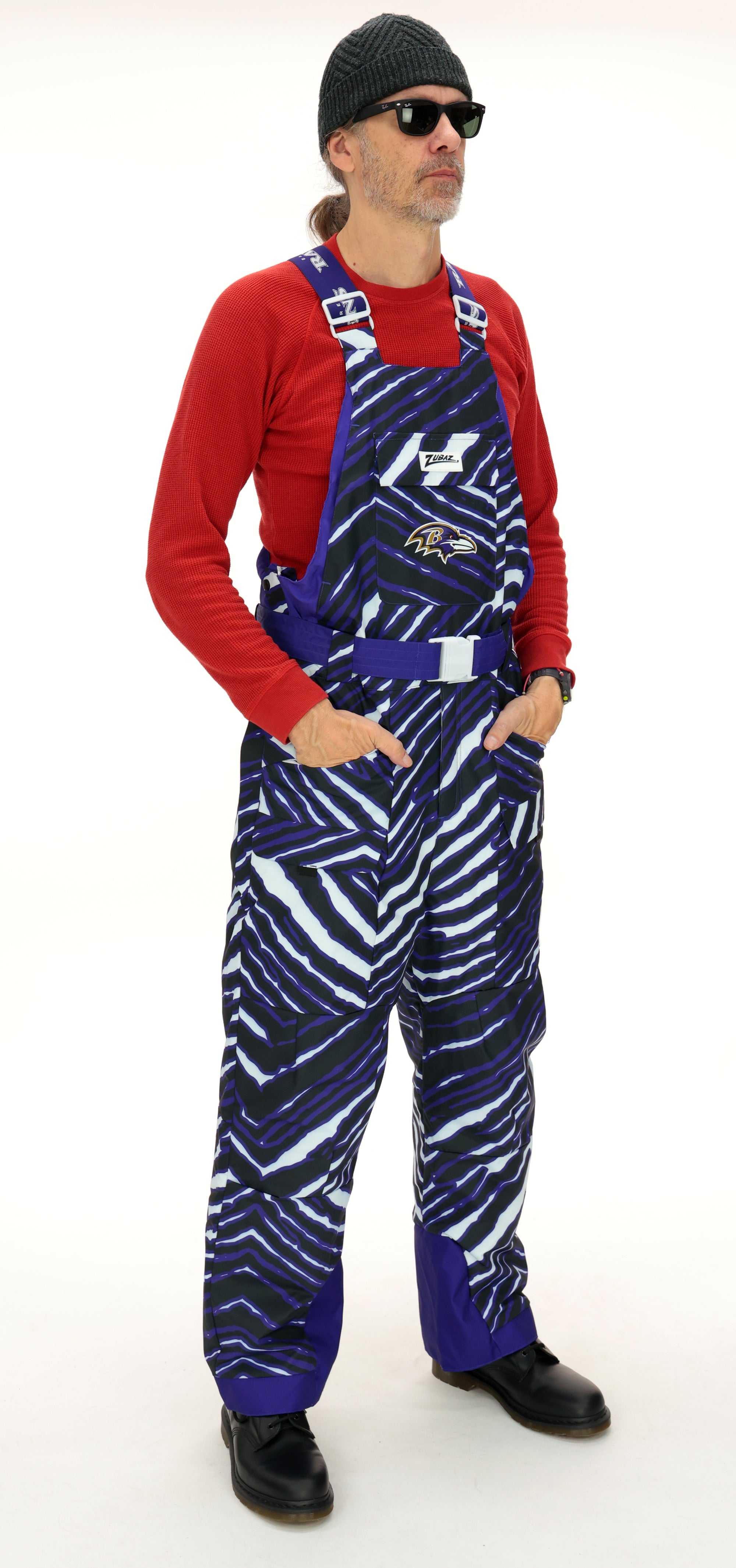 Zubaz NFL Adult Unisex Zebra Team Color Blizzard Snow Bib, Baltimore Ravens