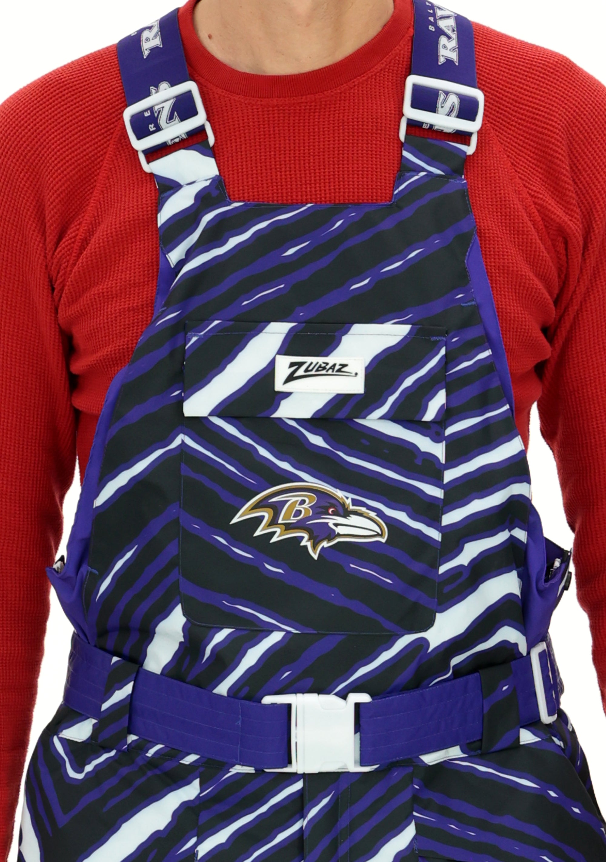 Zubaz NFL Adult Unisex Zebra Team Color Blizzard Snow Bib, Baltimore Ravens