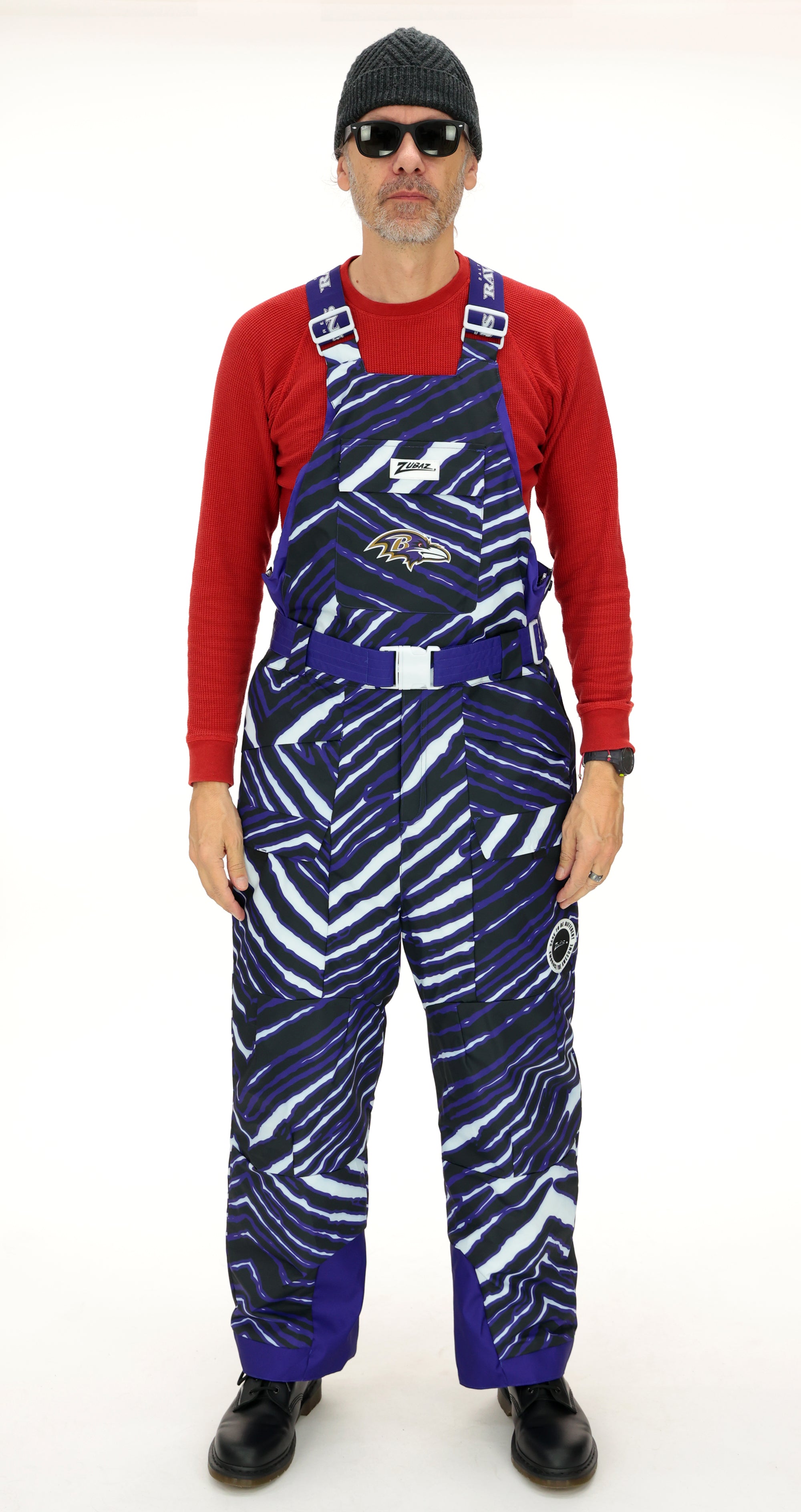 Zubaz NFL Adult Unisex Zebra Team Color Blizzard Snow Bib, Baltimore Ravens
