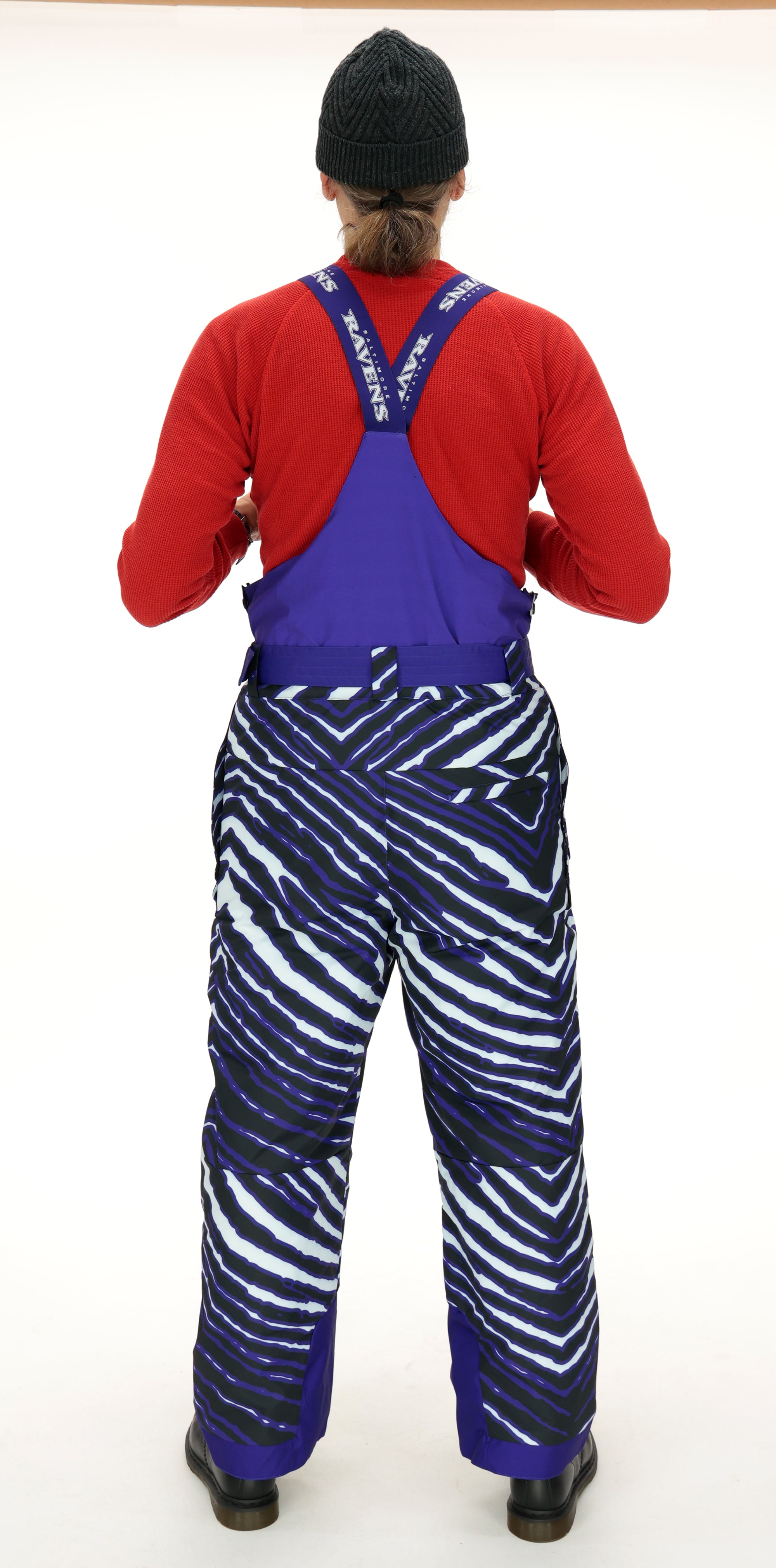 Zubaz NFL Adult Unisex Zebra Team Color Blizzard Snow Bib, Baltimore Ravens