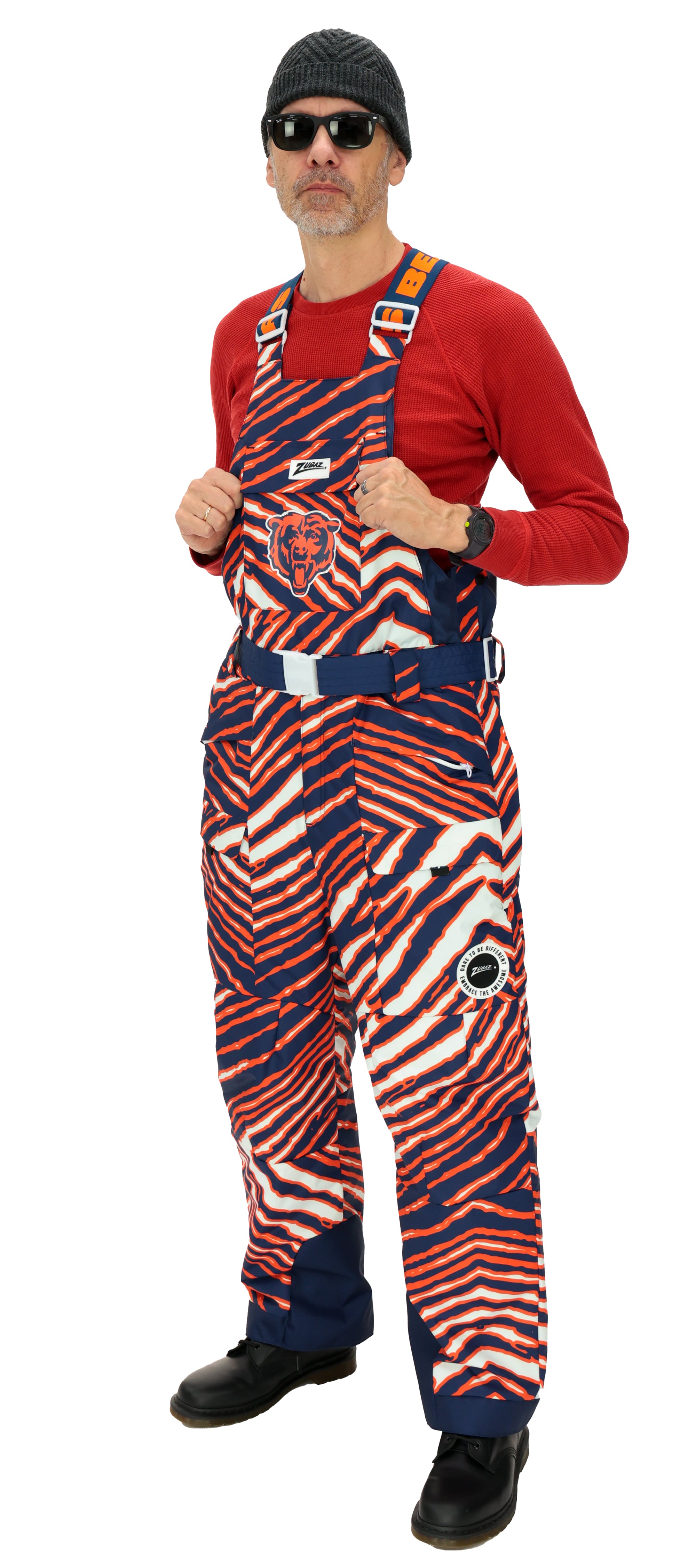 Zubaz NFL Adult Unisex Zebra Team Color Blizzard Snow Bib, Chicago Bears