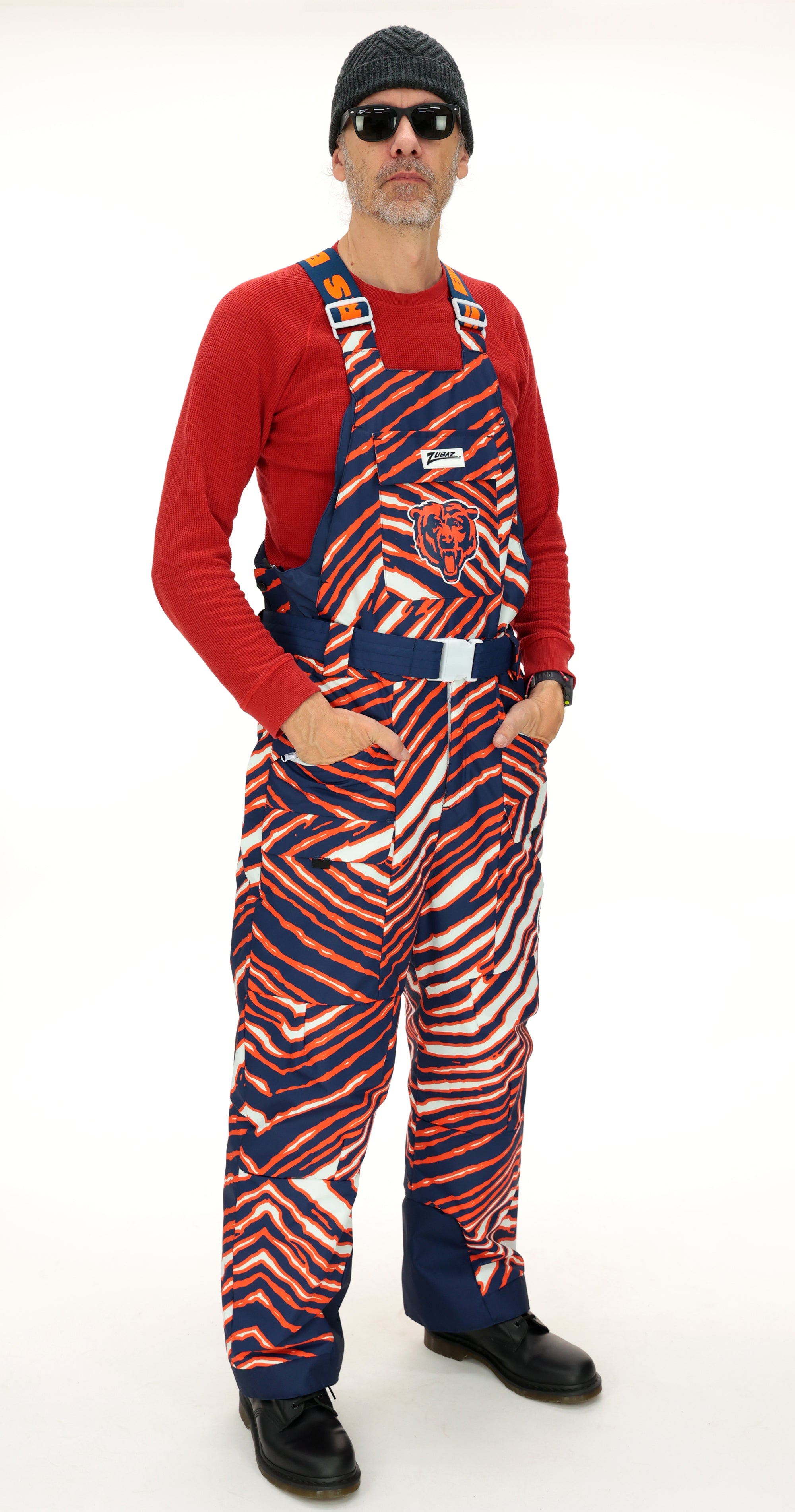 Zubaz NFL Adult Unisex Zebra Team Color Blizzard Snow Bib, Chicago Bea