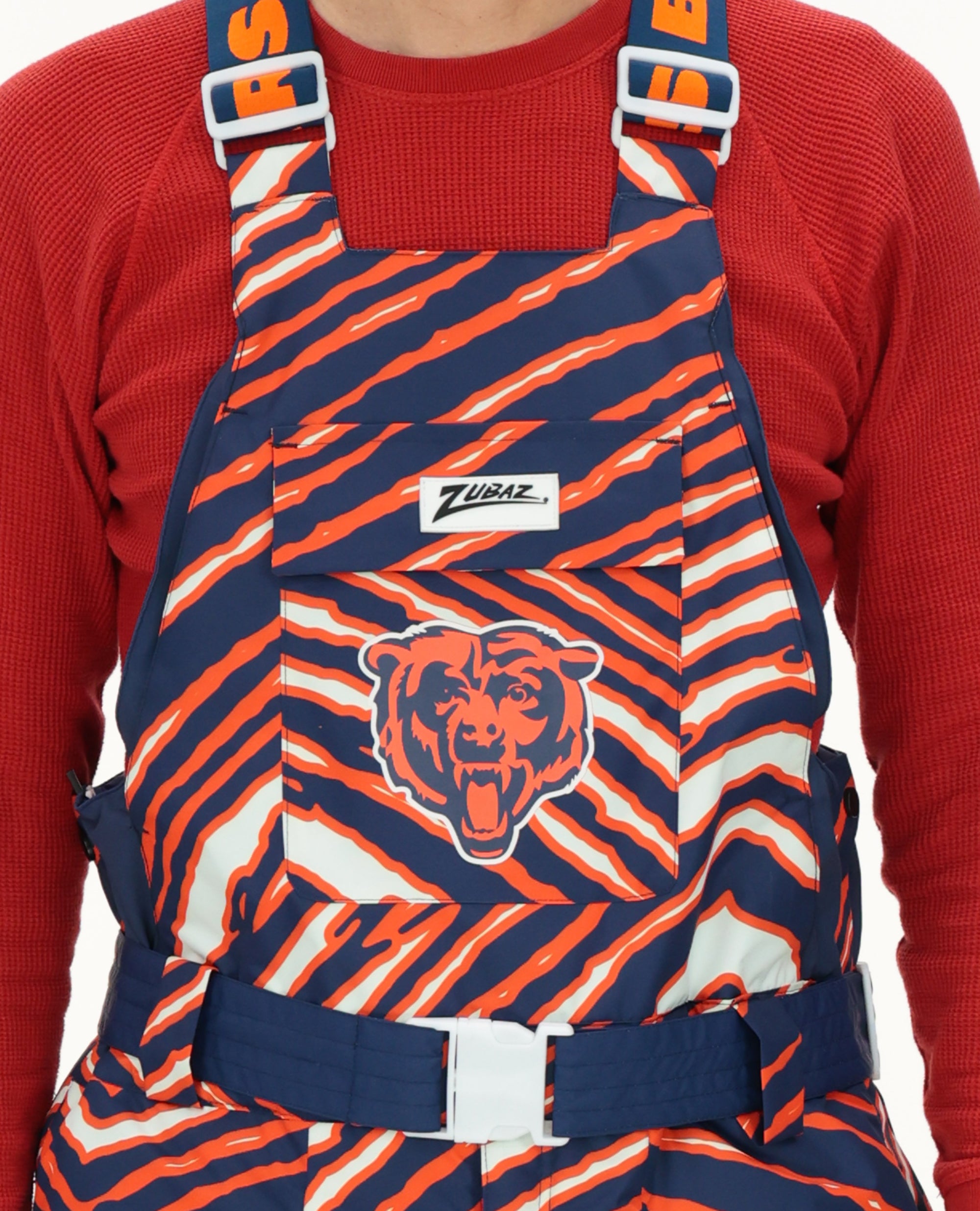 Zubaz NFL Adult Unisex Zebra Team Color Blizzard Snow Bib, Chicago Bears