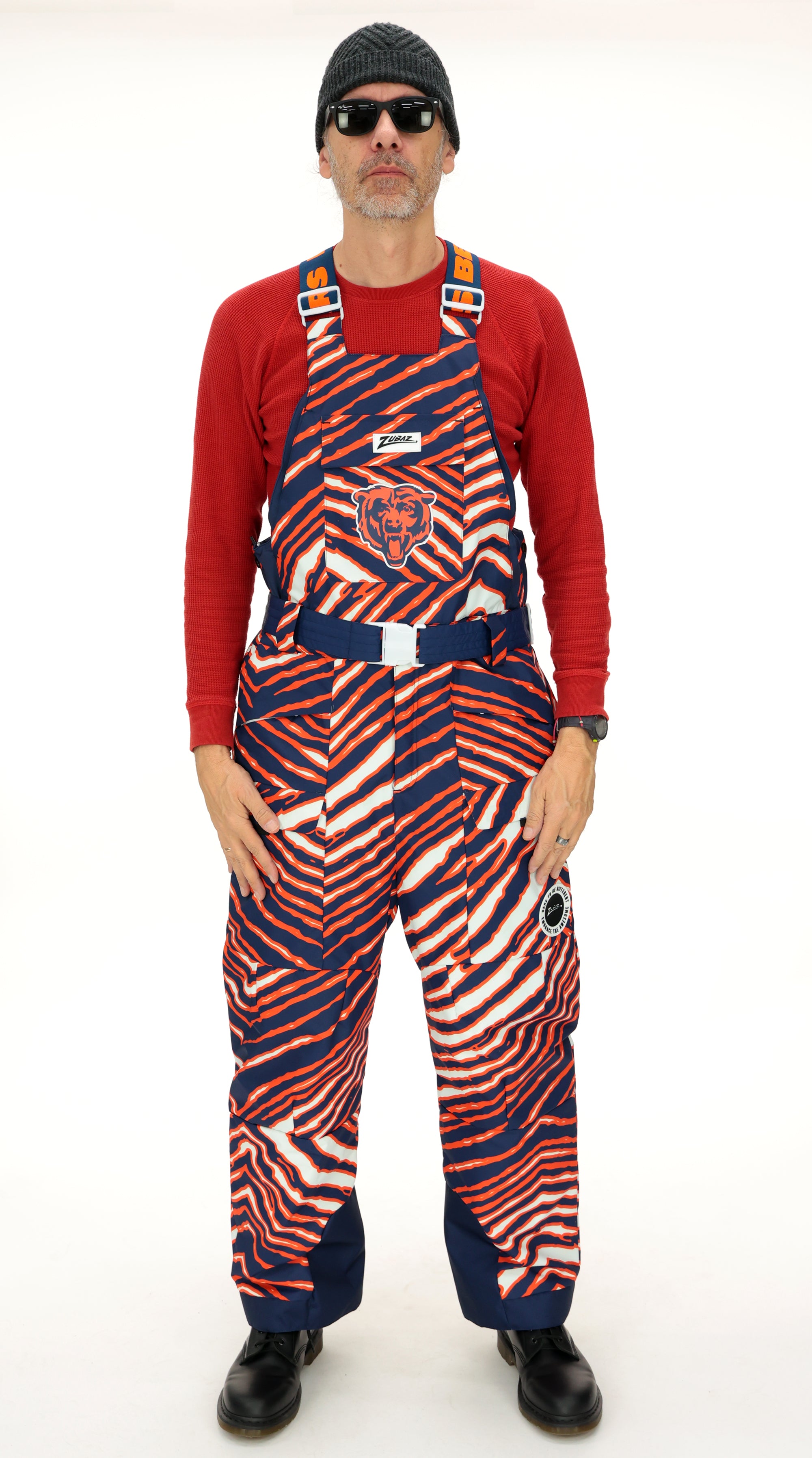Zubaz NFL Adult Unisex Zebra Team Color Blizzard Snow Bib, Chicago Bears