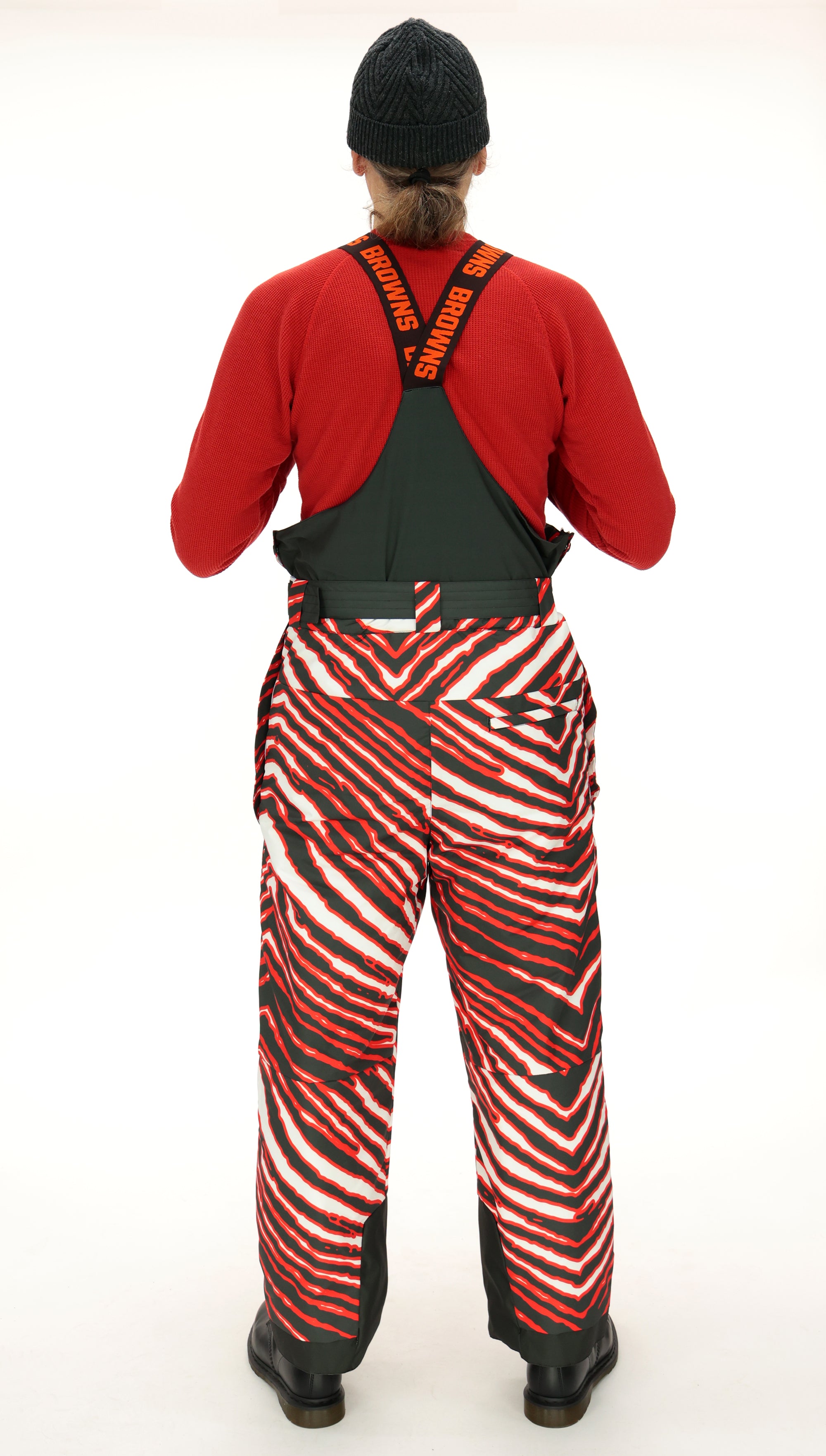 Zubaz NFL Adult Unisex Zebra Team Color Blizzard Snow Bib, Cleveland Browns