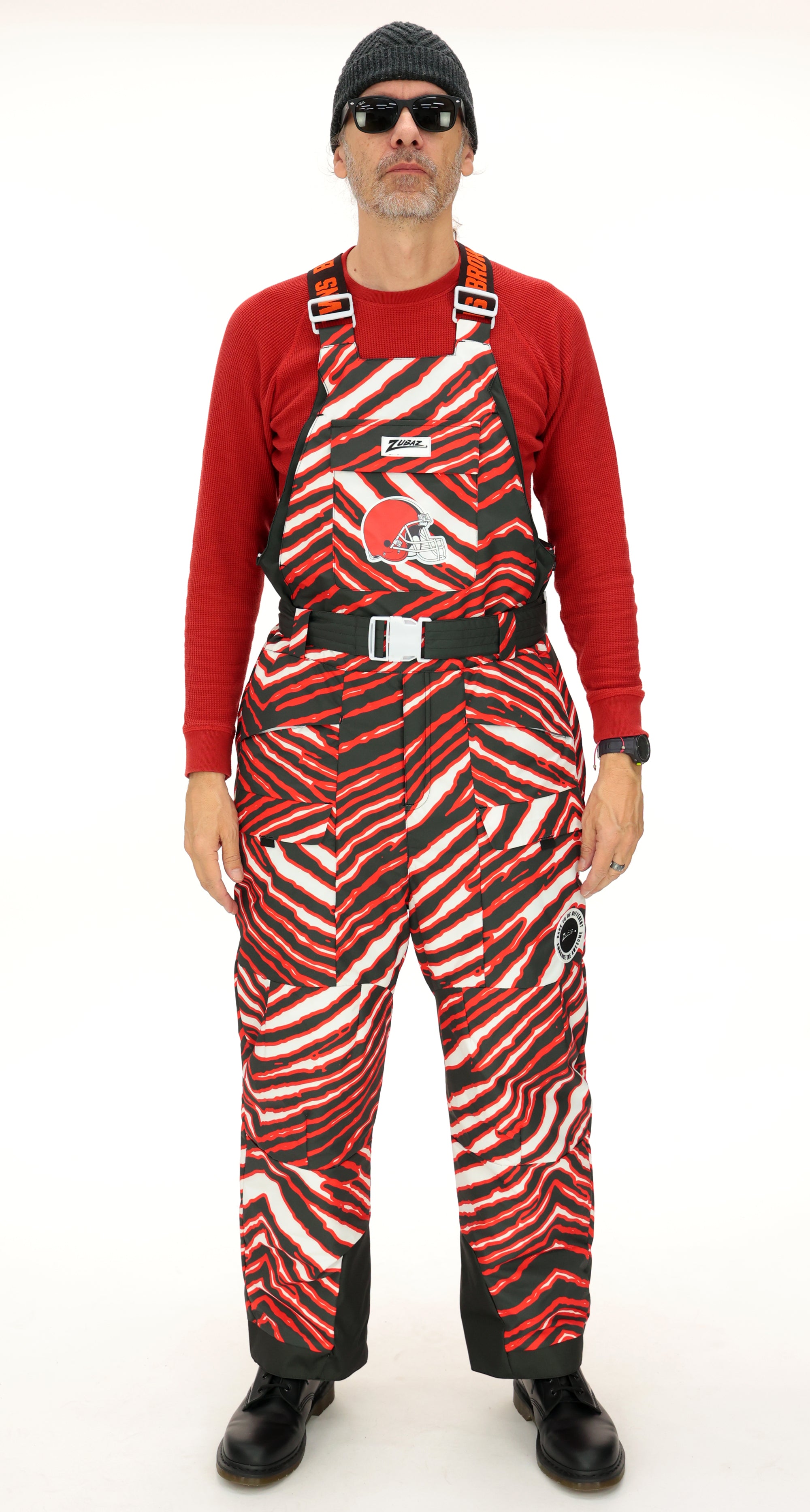 Zubaz NFL Adult Unisex Zebra Team Color Blizzard Snow Bib, Cleveland Browns
