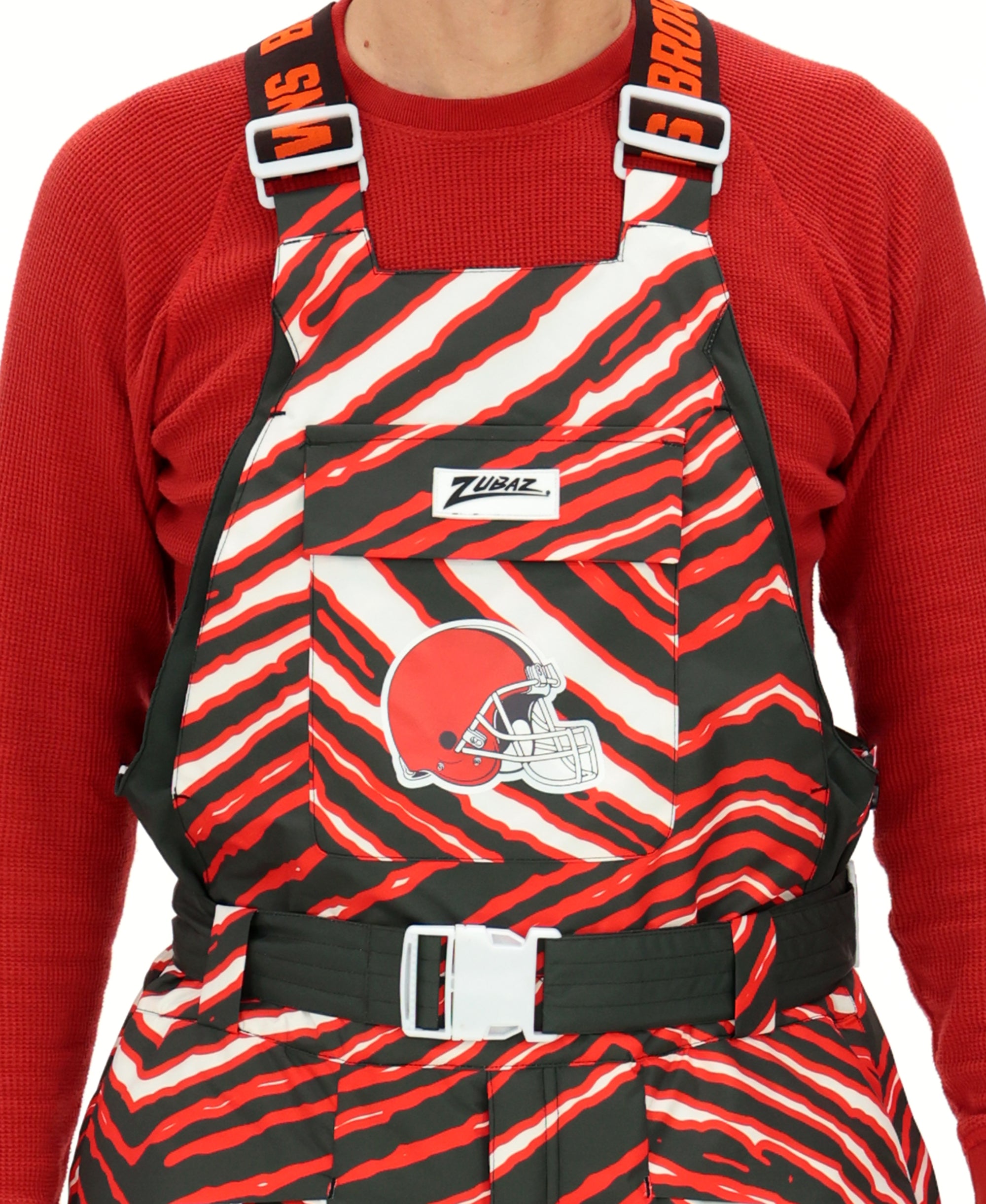 Zubaz NFL Adult Unisex Zebra Team Color Blizzard Snow Bib, Cleveland Browns