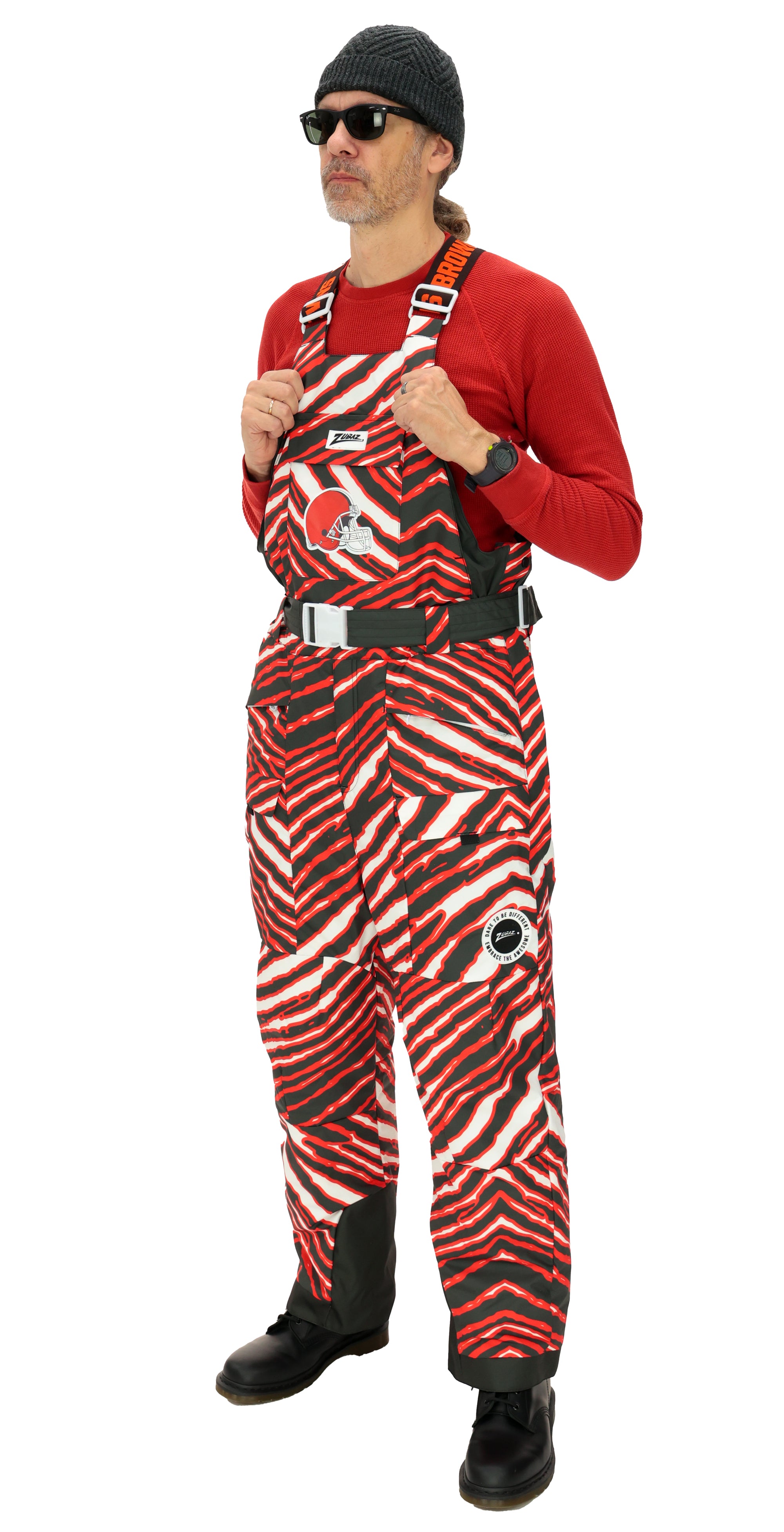 Zubaz NFL Adult Unisex Zebra Team Color Blizzard Snow Bib, Cleveland Browns