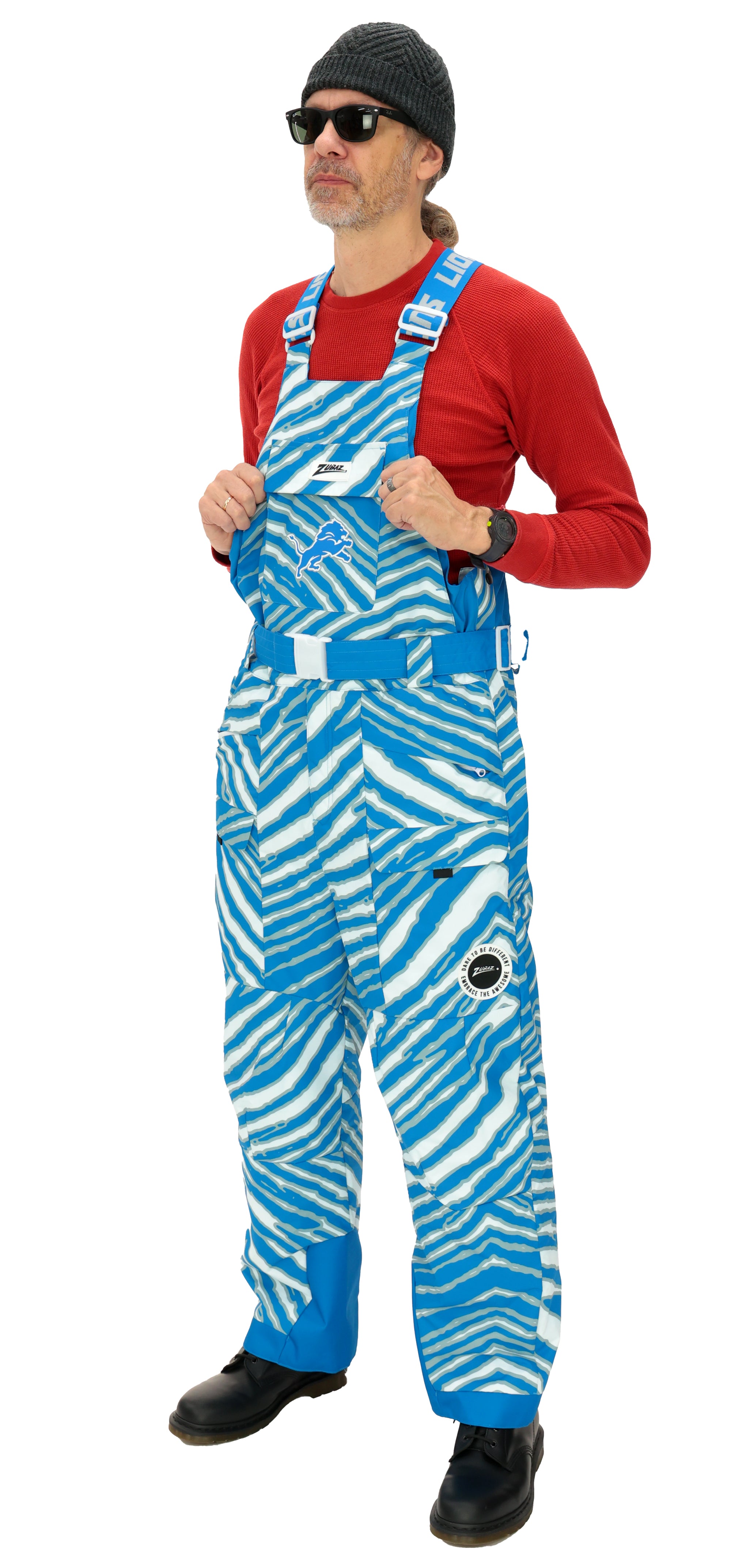 Zubaz NFL Adult Unisex Zebra Team Color Blizzard Snow Bib, Detroit Lions