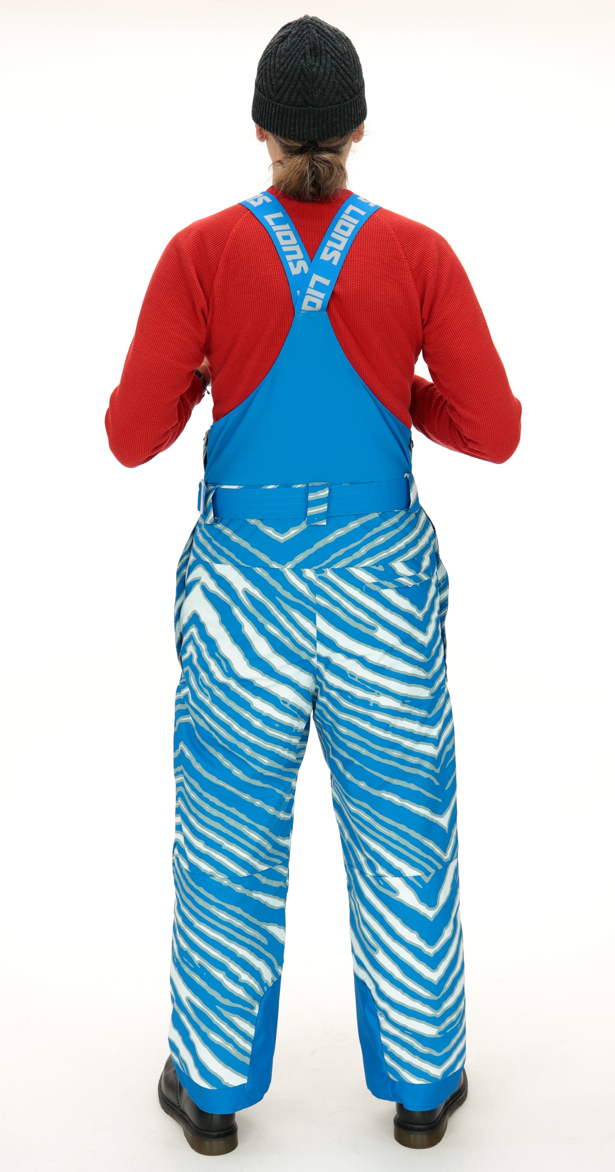 Zubaz NFL Adult Unisex Zebra Team Color Blizzard Snow Bib, Detroit Lions