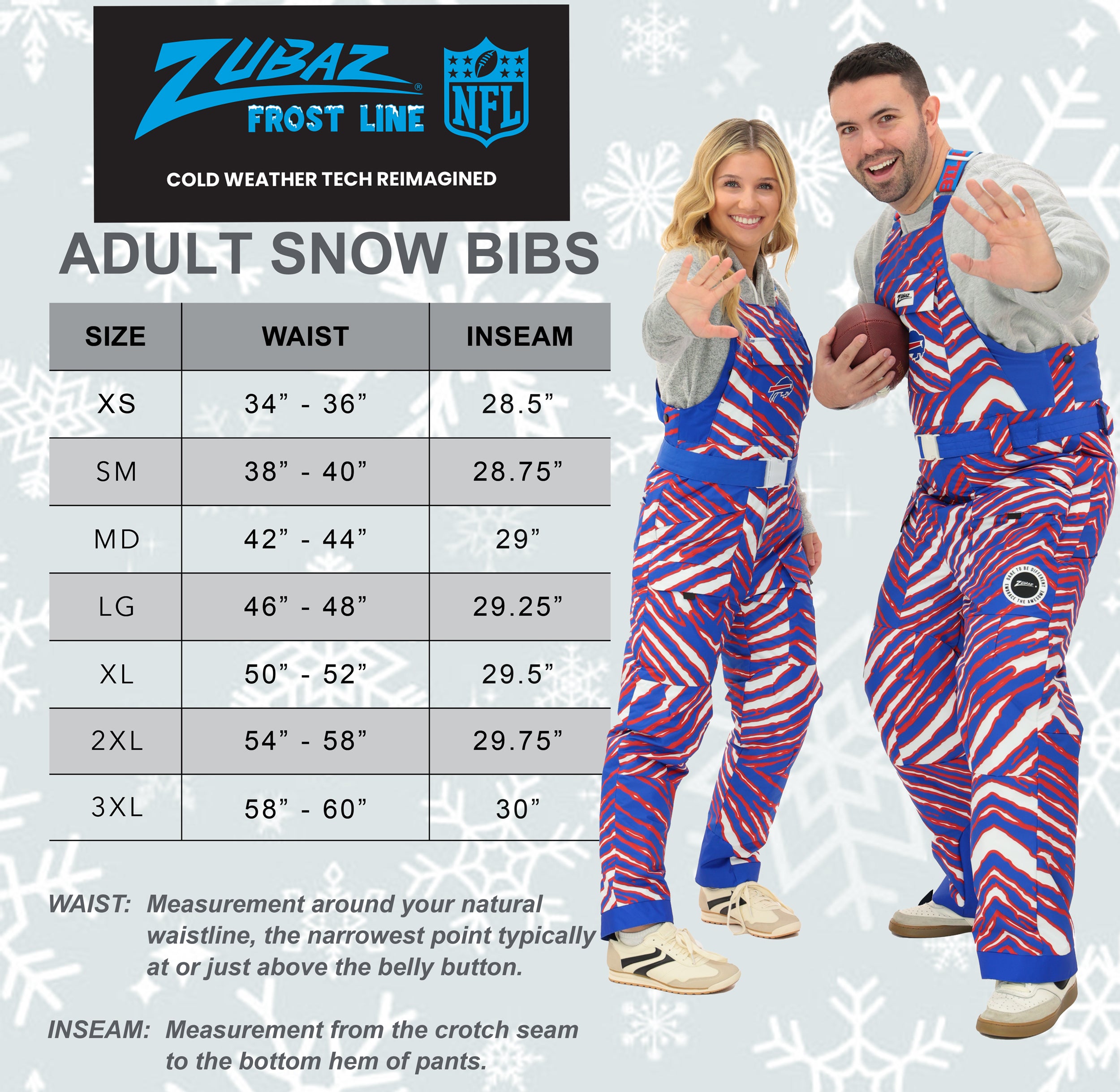 Zubaz NFL Adult Unisex Zebra Team Color Blizzard Snow Bib, Detroit Lions