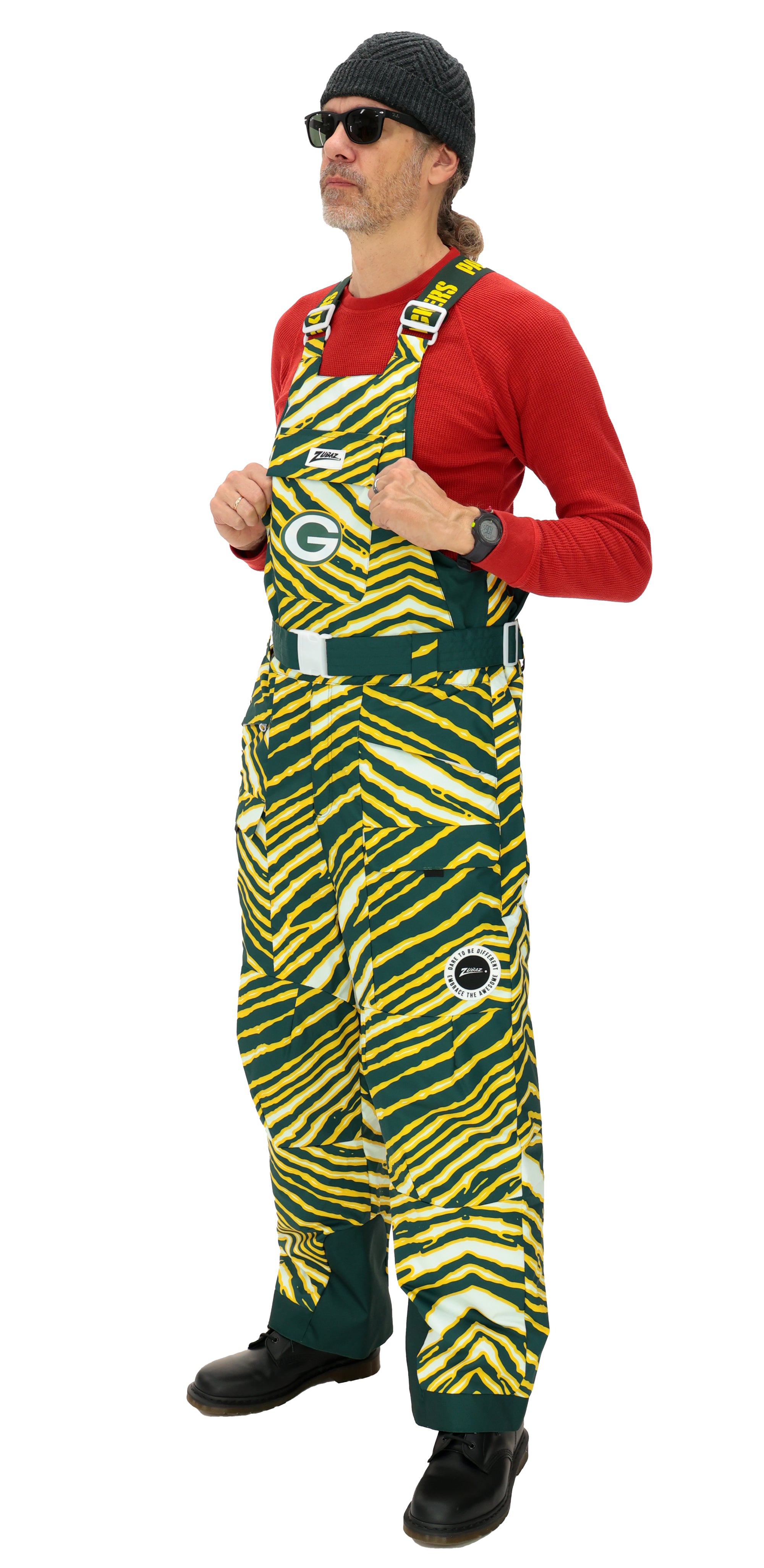 Zubaz NFL Adult Unisex Zebra Team Color Blizzard Snow Bib, Green Bay Packers