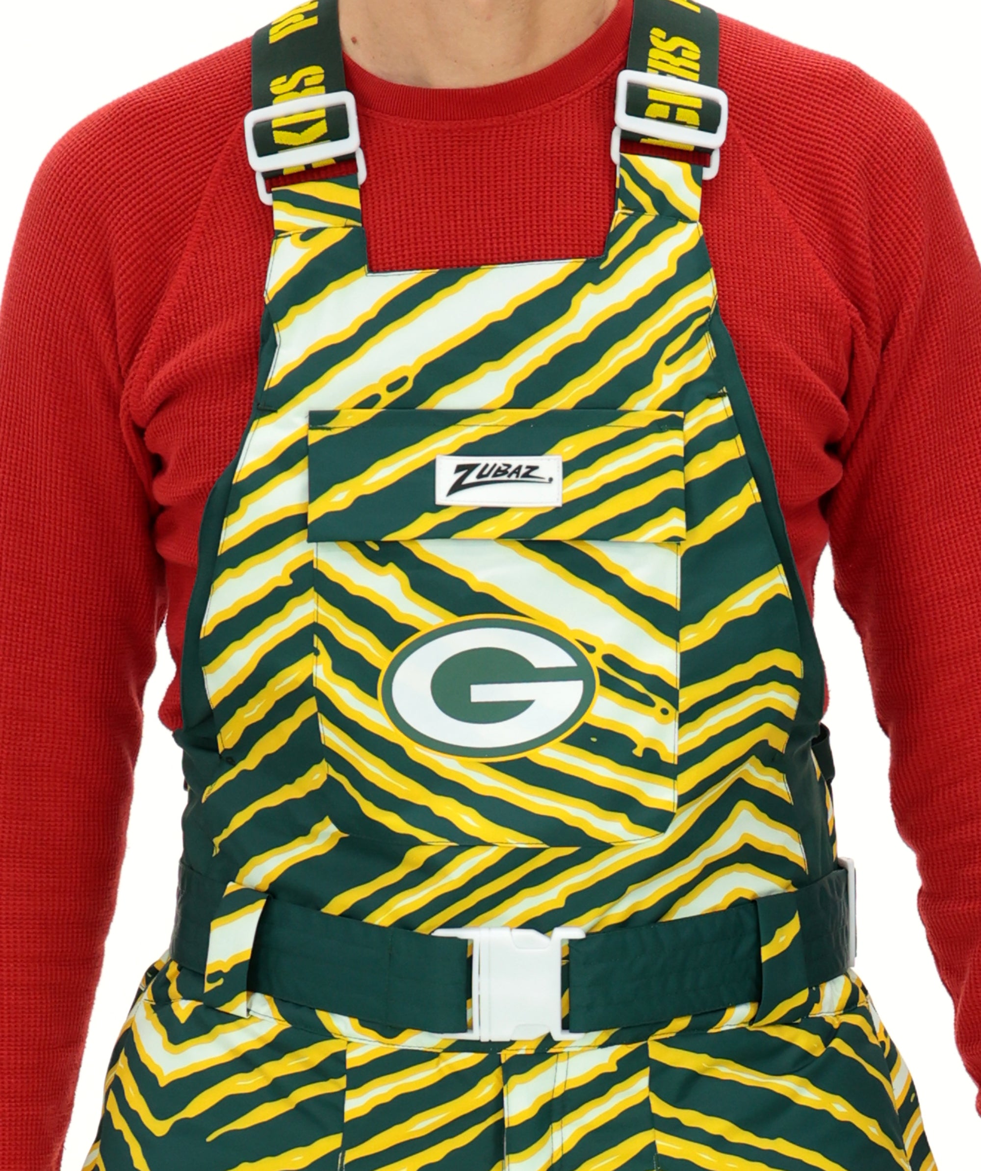 Zubaz NFL Adult Unisex Zebra Team Color Blizzard Snow Bib, Green Bay Packers