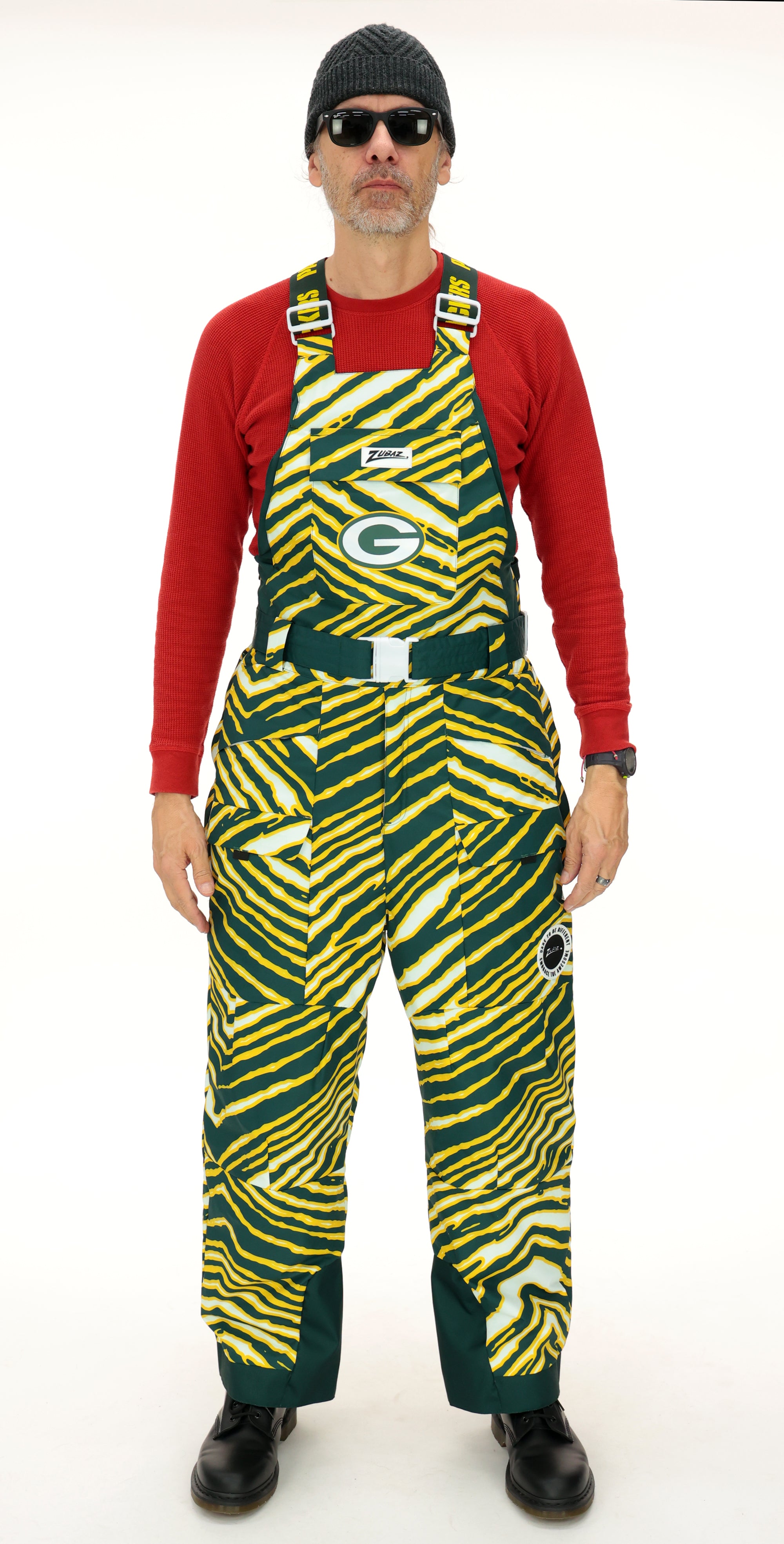 Zubaz NFL Adult Unisex Zebra Team Color Blizzard Snow Bib, Green Bay Packers