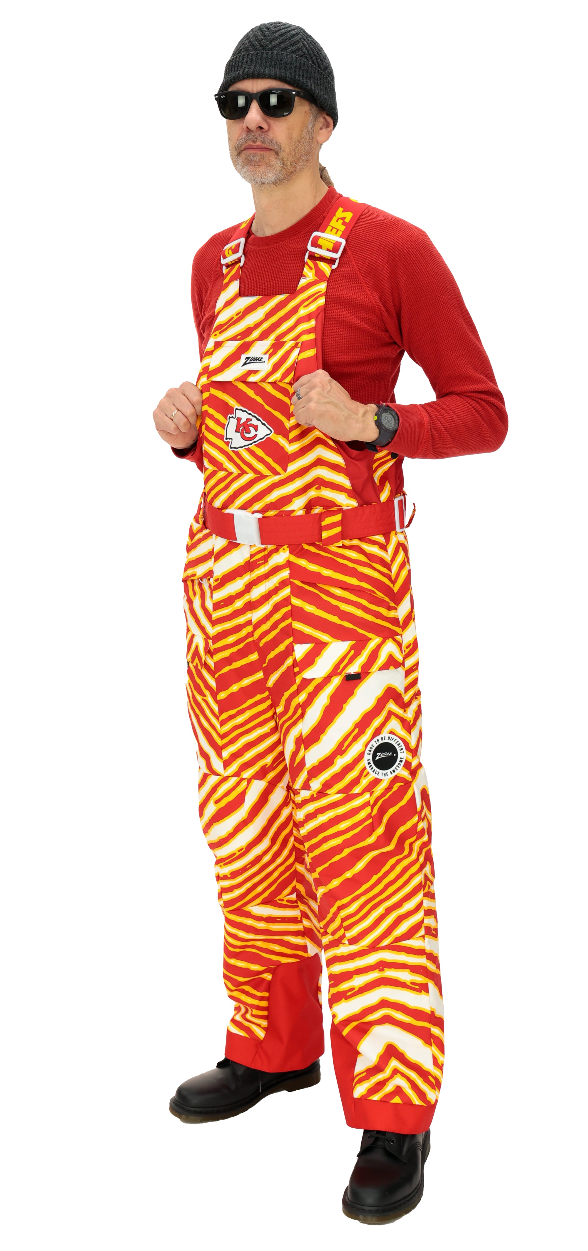 Zubaz NFL Adult Unisex Zebra Team Color Blizzard Snow Bib, Kansas City Chiefs