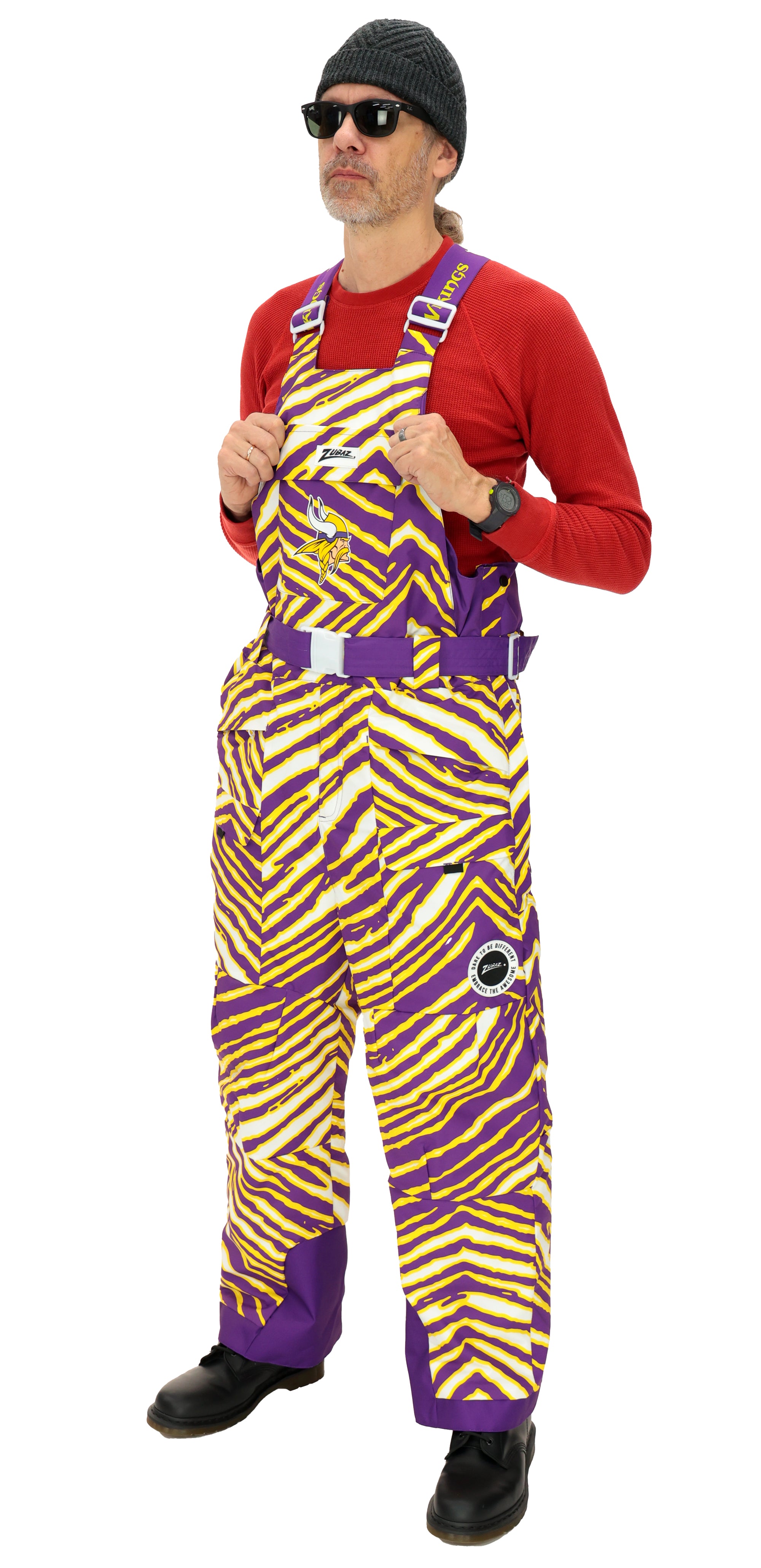 Zubaz NFL Adult Unisex Zebra Team Color Blizzard Snow Bib, Minnesota Vikings