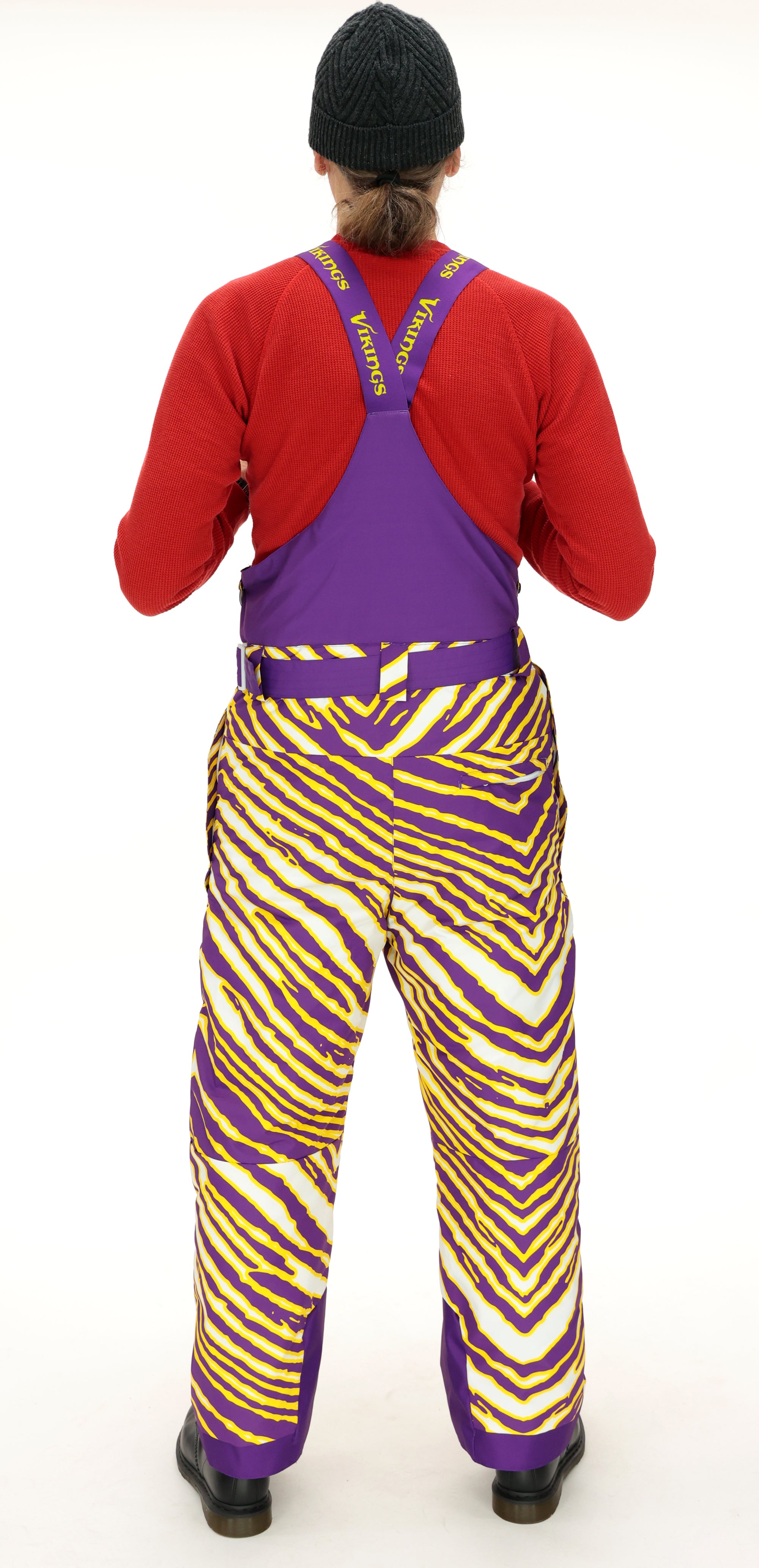 Zubaz NFL Adult Unisex Zebra Team Color Blizzard Snow Bib, Minnesota Vikings