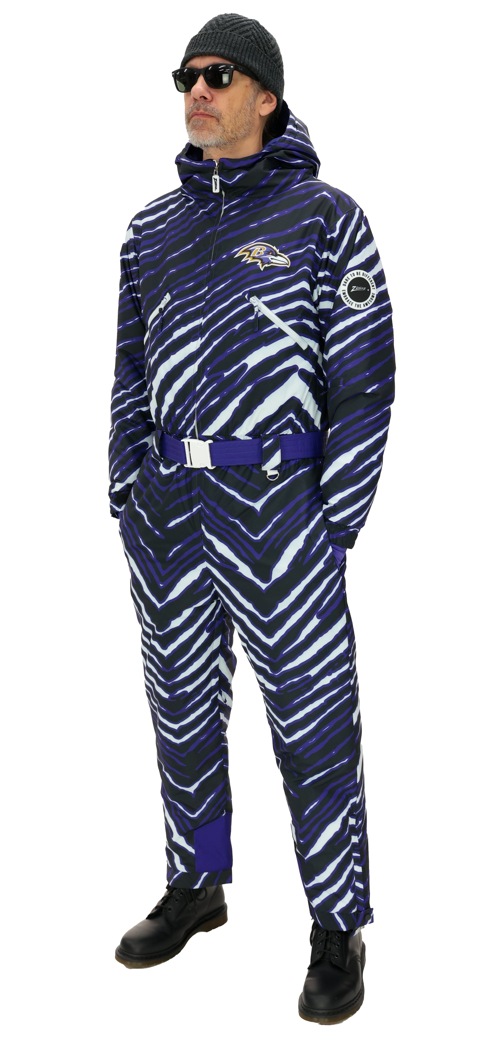Zubaz NFL Adult Unisex Zebra Team Color Tundra Tux Snowsuit, Baltimore Ravens