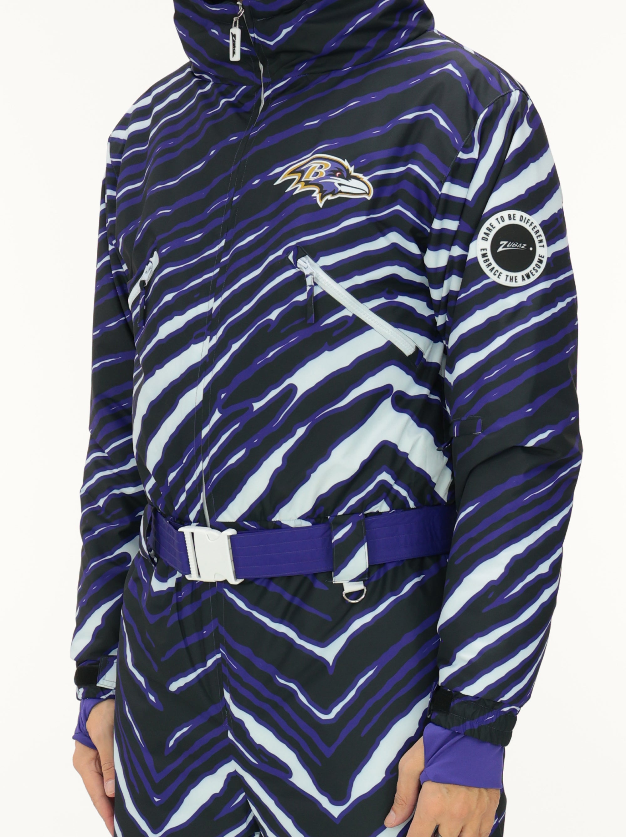 Zubaz NFL Adult Unisex Zebra Team Color Tundra Tux Snowsuit, Baltimore Ravens