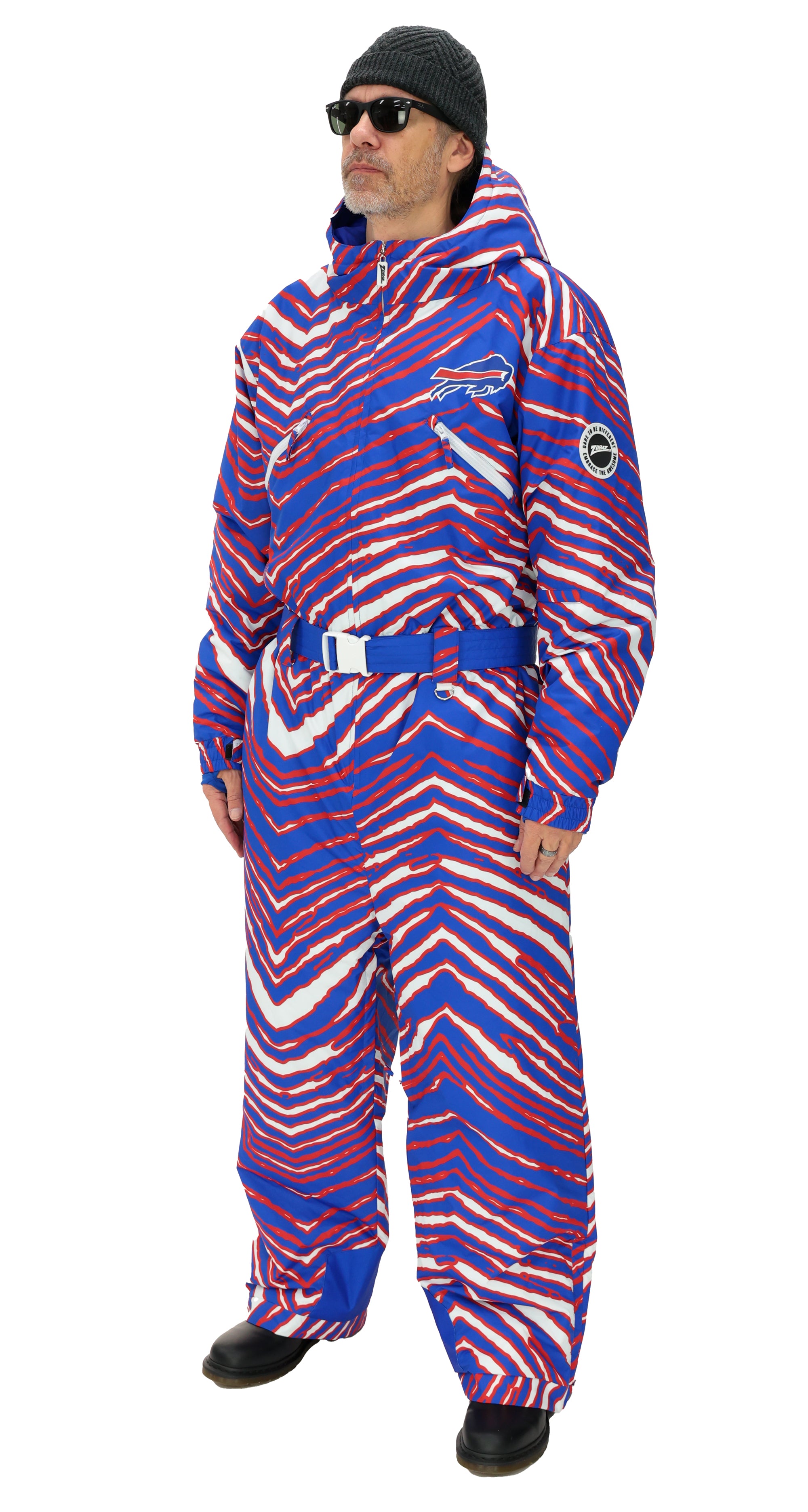 Zubaz NFL Adult Unisex Zebra Team Color Tundra Tux Snowsuit, Buffalo Bills