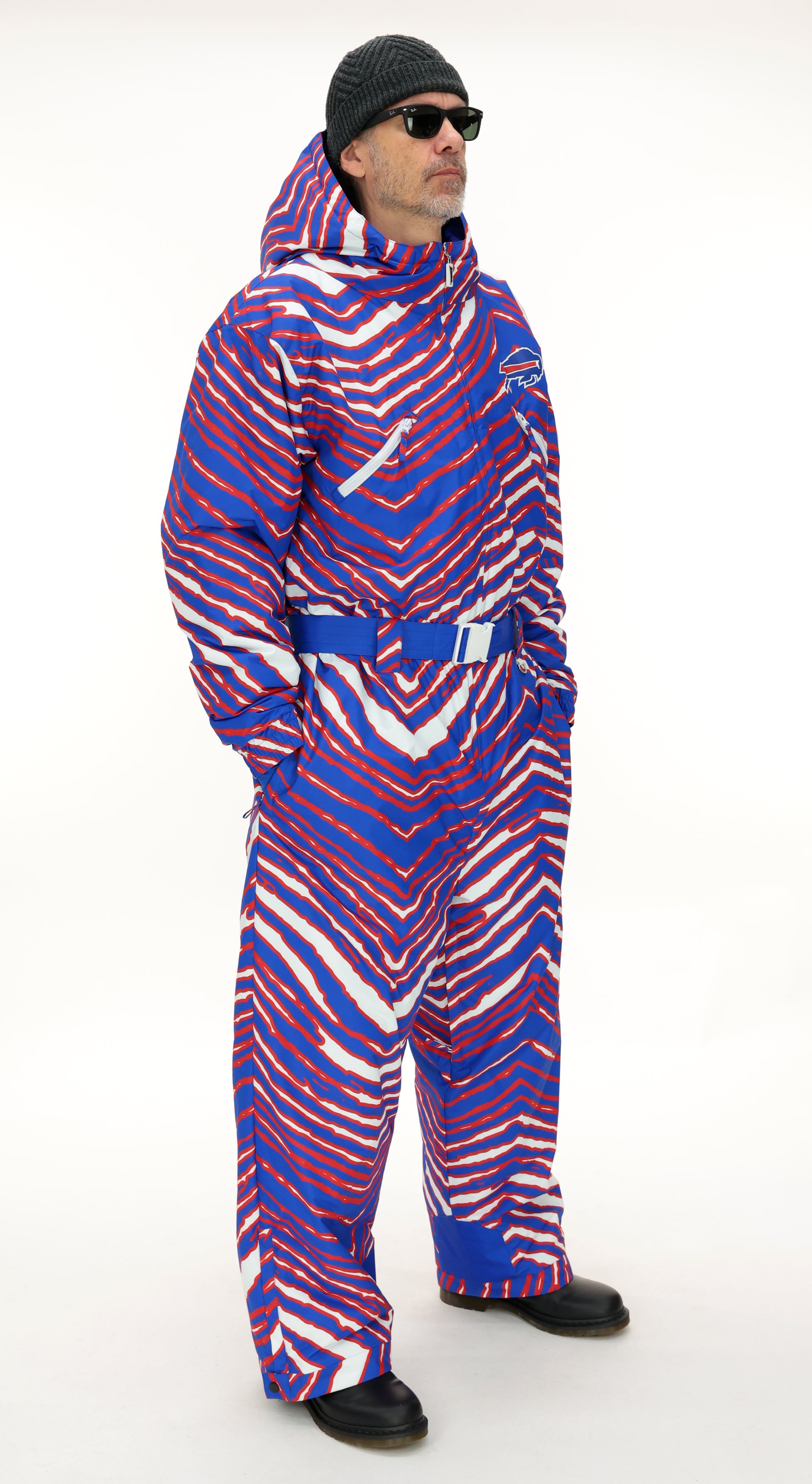 Zubaz NFL Adult Unisex Zebra Team Color Tundra Tux Snowsuit, Buffalo Bills