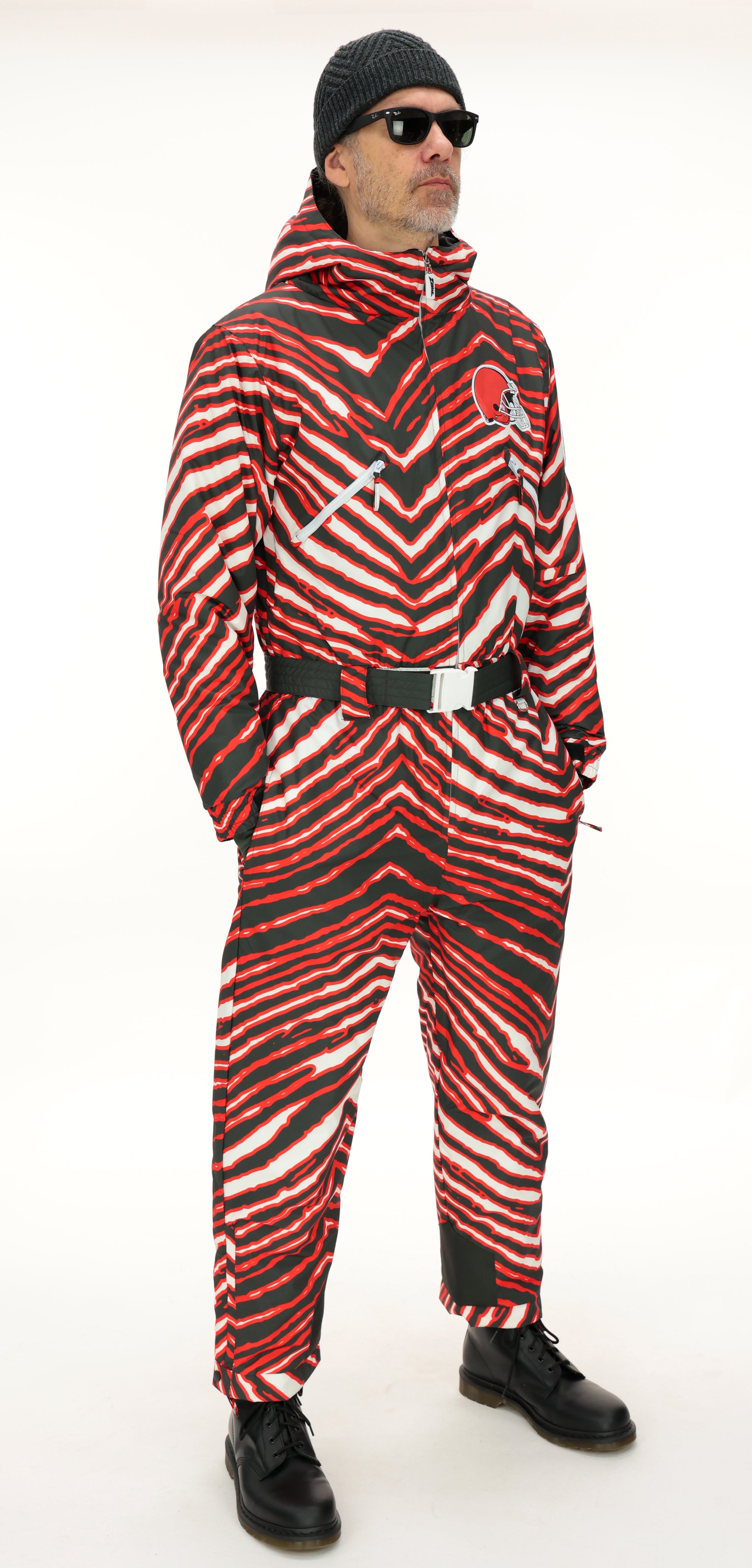 Zubaz NFL Adult Unisex Zebra Team Color Tundra Tux Snowsuit, Cleveland