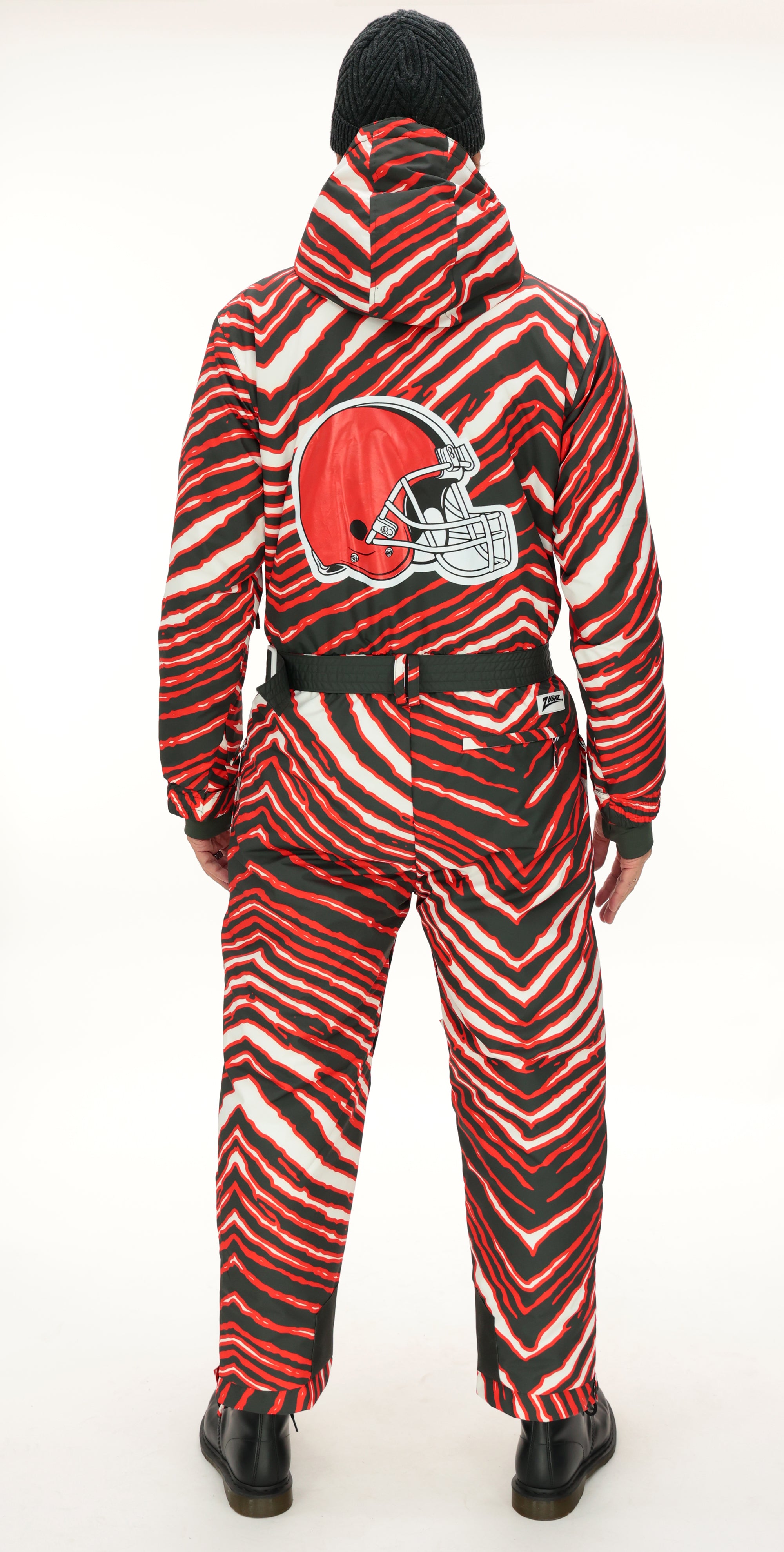 Zubaz NFL Adult Unisex Zebra Team Color Tundra Tux Snowsuit, Cleveland Browns