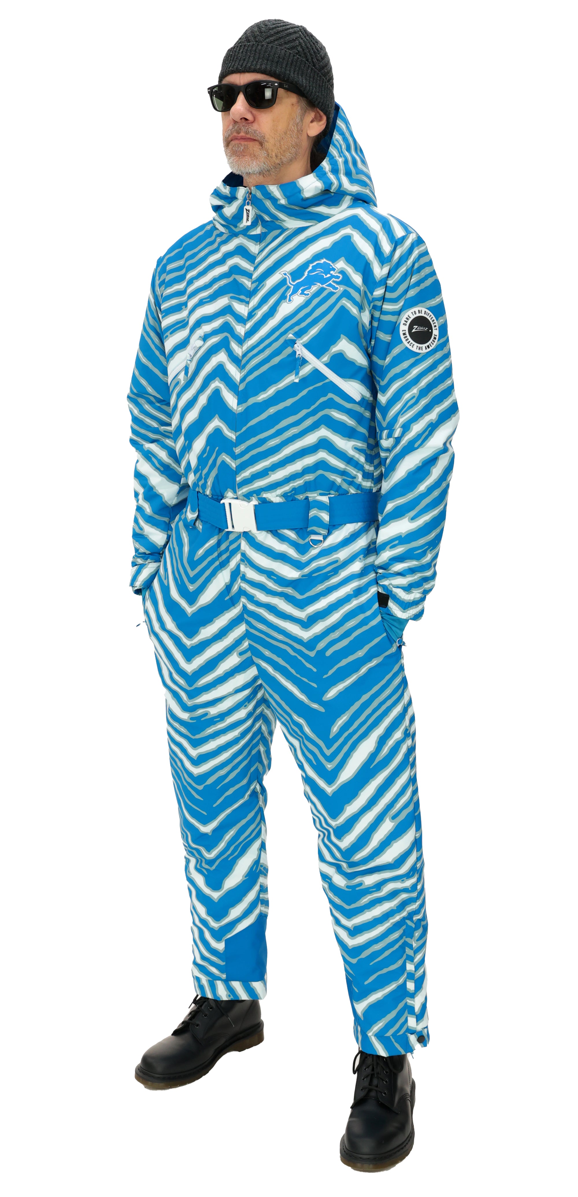 Zubaz NFL Adult Unisex Zebra Team Color Tundra Tux Snowsuit, Detroit Lions