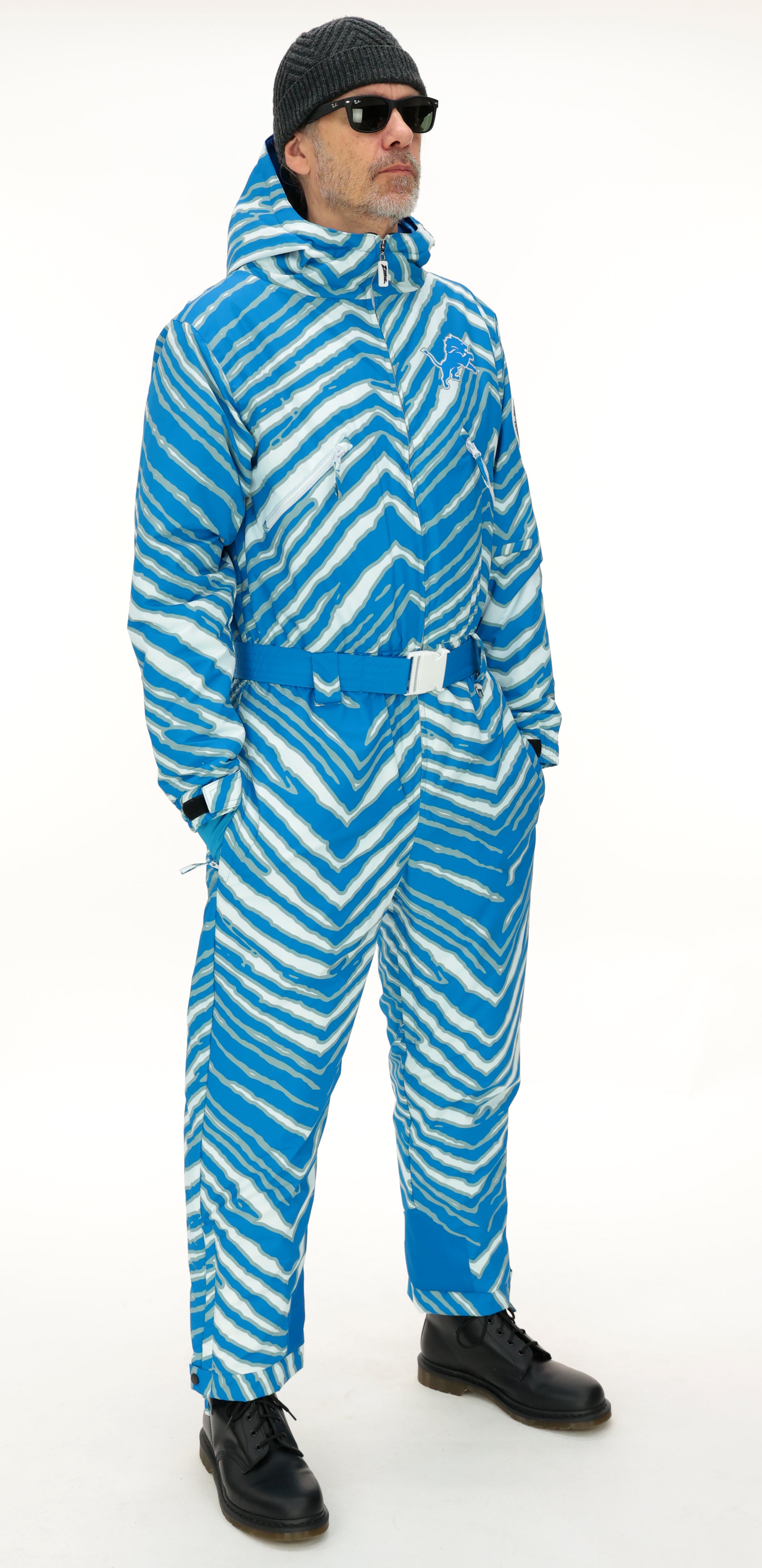 Zubaz NFL Adult Unisex Zebra Team Color Tundra Tux Snowsuit, Detroit Lions
