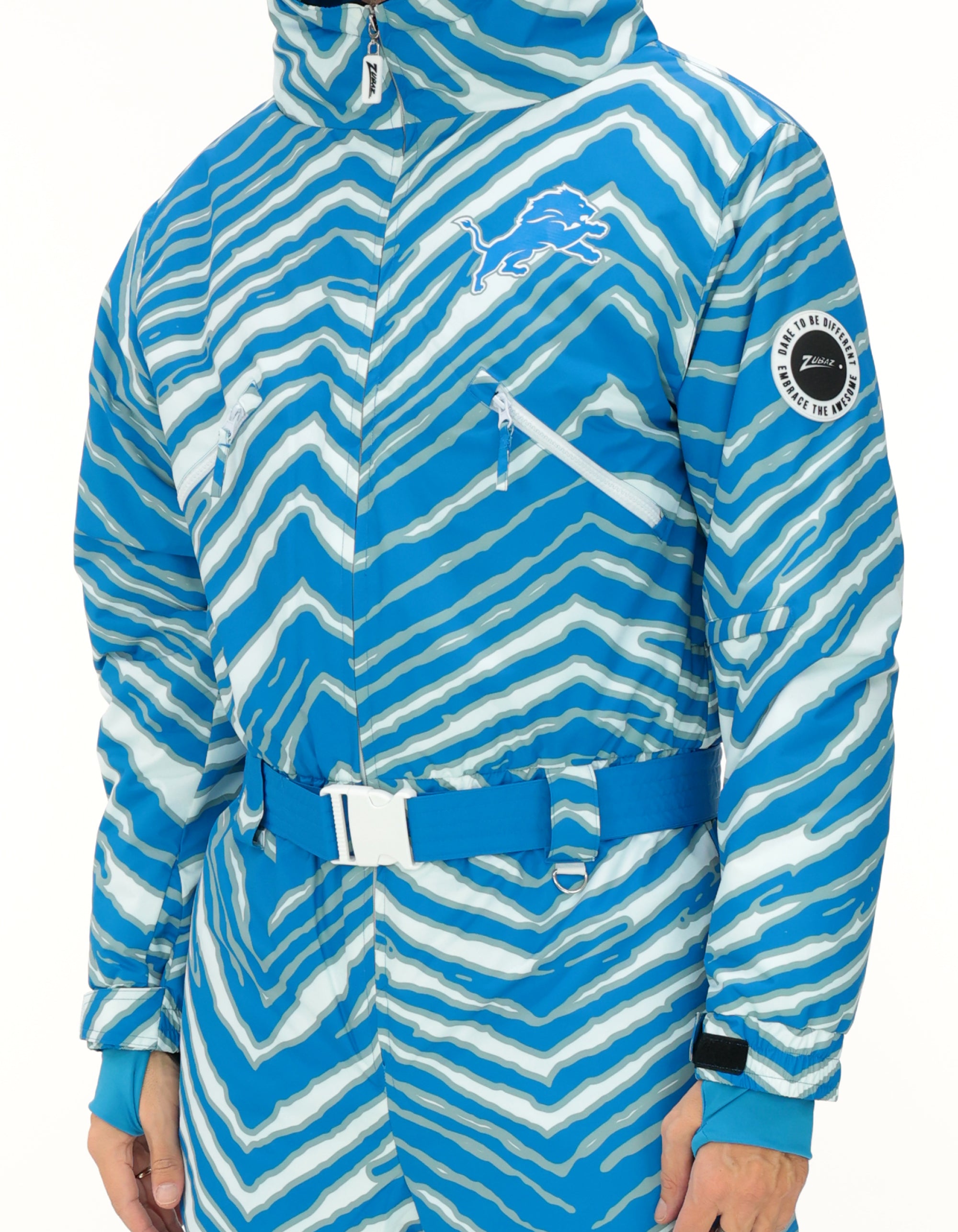 Zubaz NFL Adult Unisex Zebra Team Color Tundra Tux Snowsuit, Detroit Lions