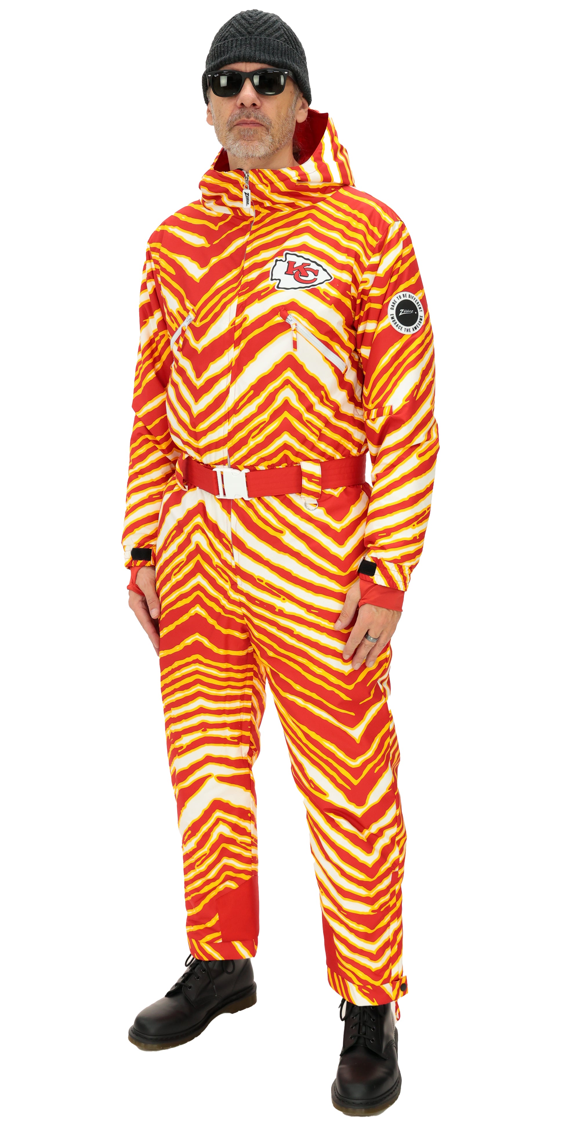 Zubaz NFL Adult Unisex Zebra Team Color Tundra Tux Snowsuit, Kansas City Chiefs