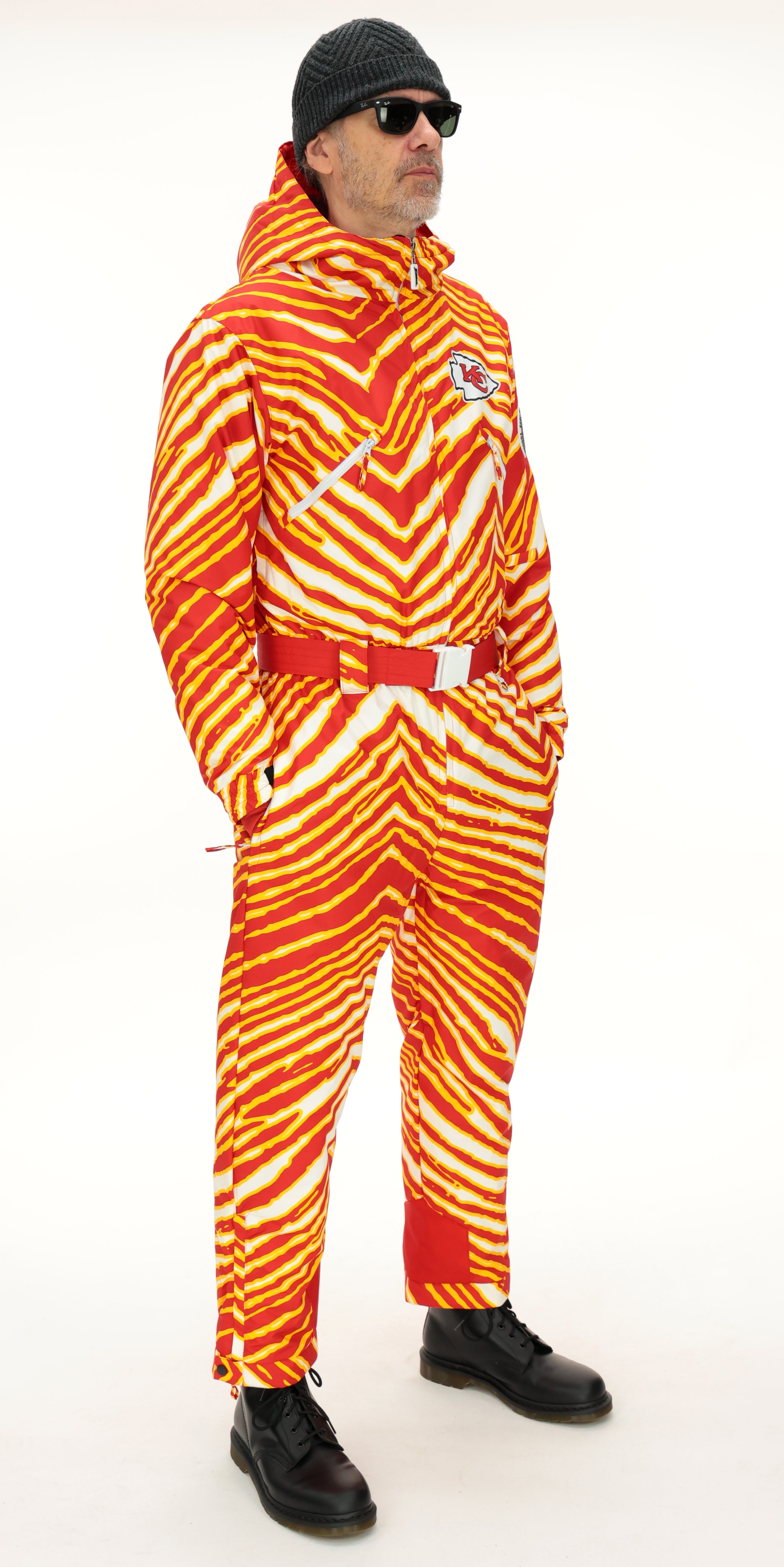 Zubaz NFL Adult Unisex Zebra Team Color Tundra Tux Snowsuit, Kansas City Chiefs