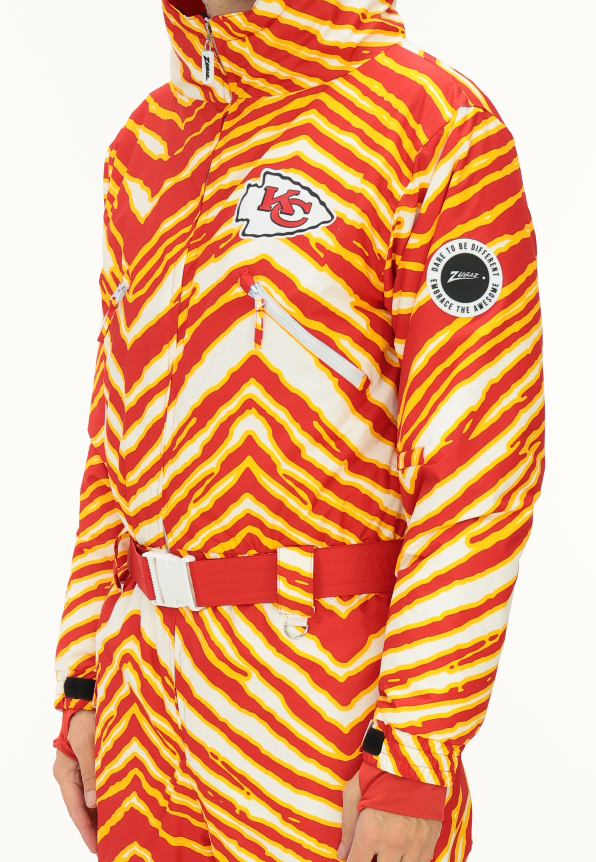 Zubaz NFL Adult Unisex Zebra Team Color Tundra Tux Snowsuit, Kansas City Chiefs