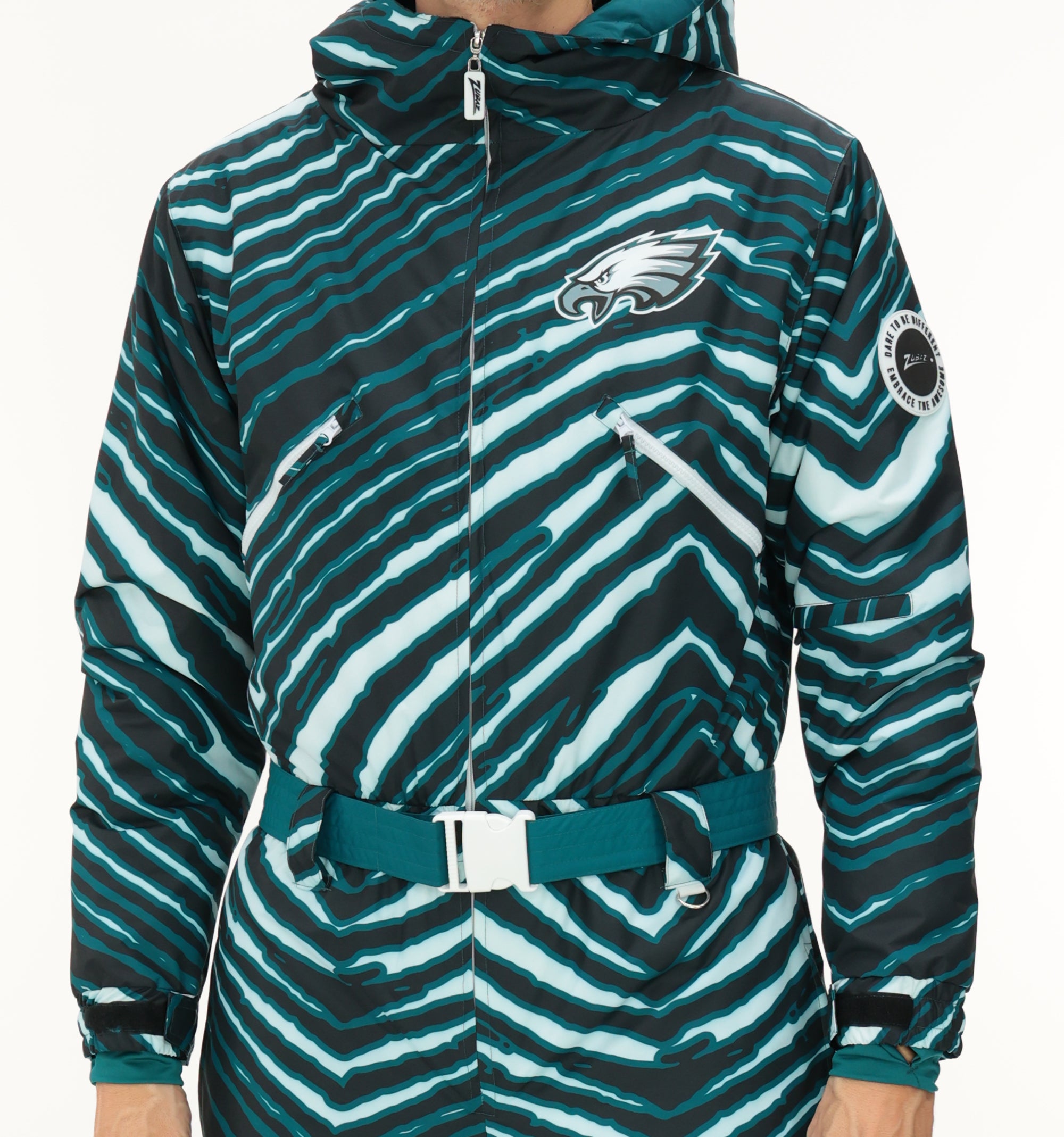 Zubaz NFL Adult Unisex Zebra Team Color Tundra Tux Snowsuit, Philadelphia Eagles