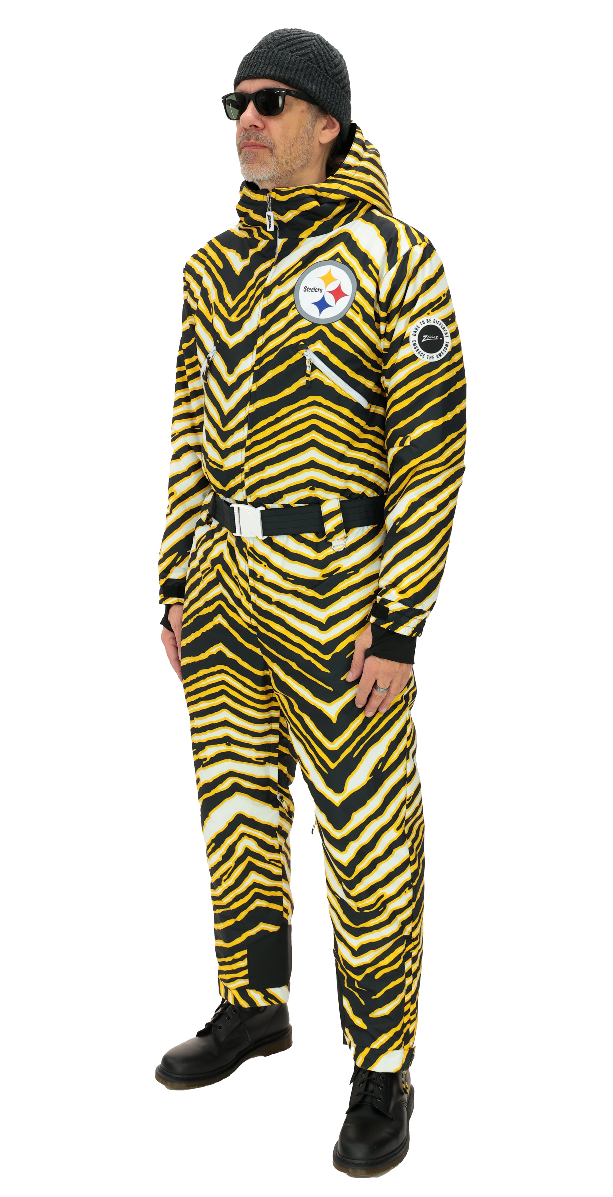 Zubaz NFL Adult Unisex Zebra Team Color Tundra Tux Snowsuit, Pittsburgh Steelers
