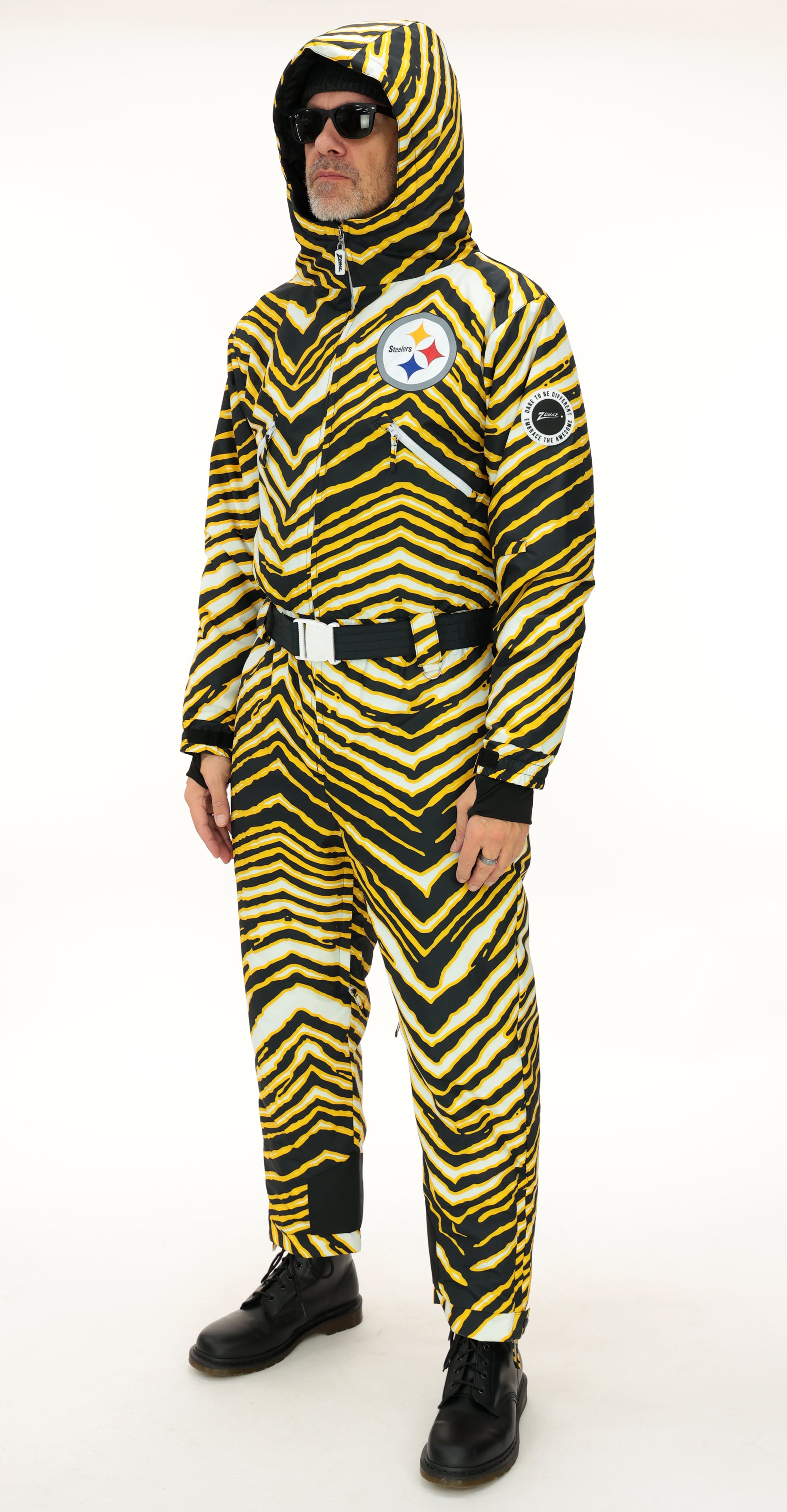Zubaz NFL Adult Unisex Zebra Team Color Tundra Tux Snowsuit, Pittsburgh Steelers