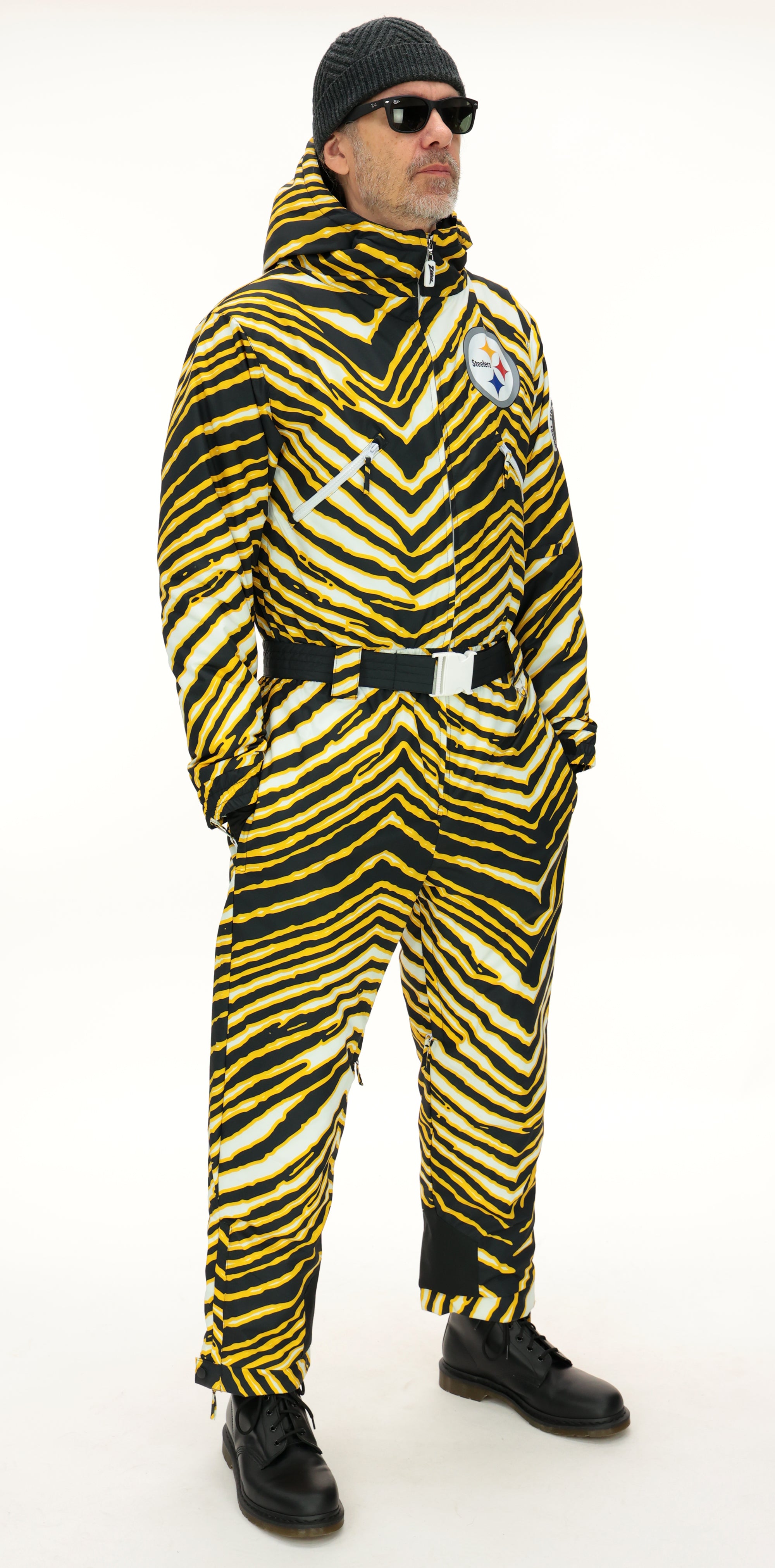 Zubaz NFL Adult Unisex Zebra Team Color Tundra Tux Snowsuit, Pittsburgh Steelers
