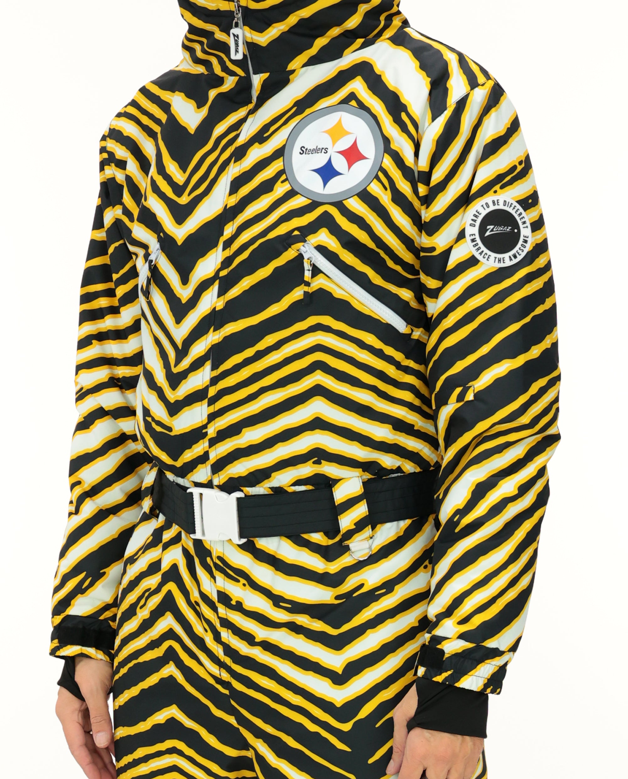 Zubaz NFL Adult Unisex Zebra Team Color Tundra Tux Snowsuit, Pittsburgh Steelers