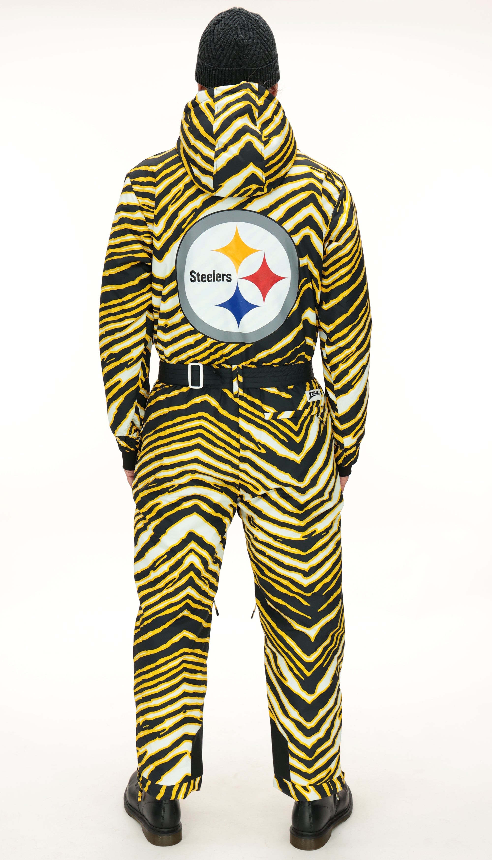 Zubaz NFL Adult Unisex Zebra Team Color Tundra Tux Snowsuit, Pittsburgh Steelers
