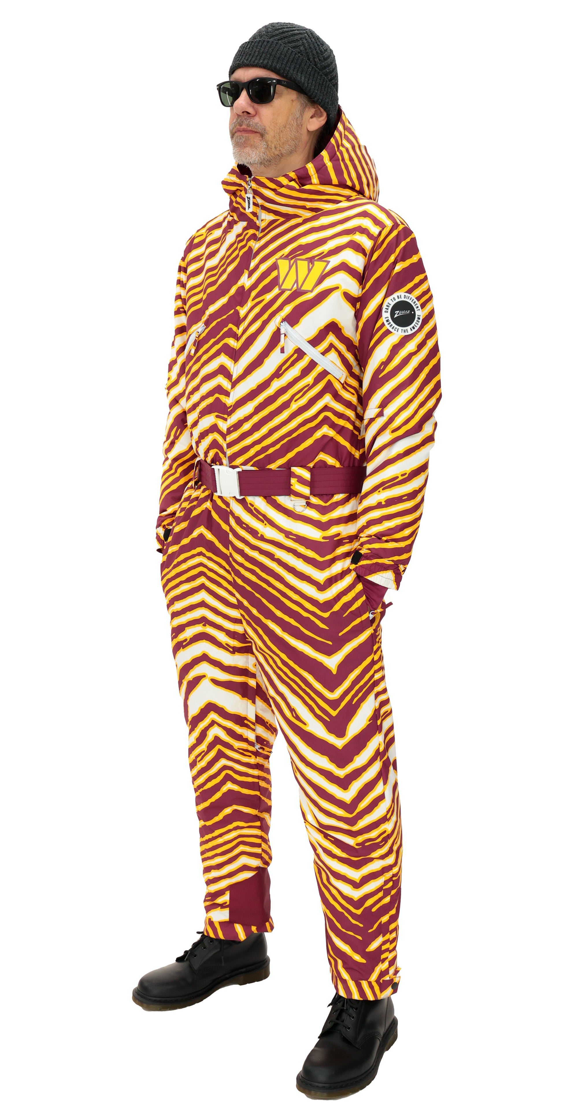Zubaz NFL Adult Unisex Zebra Team Color Tundra Tux Snowsuit, Washington Commanders
