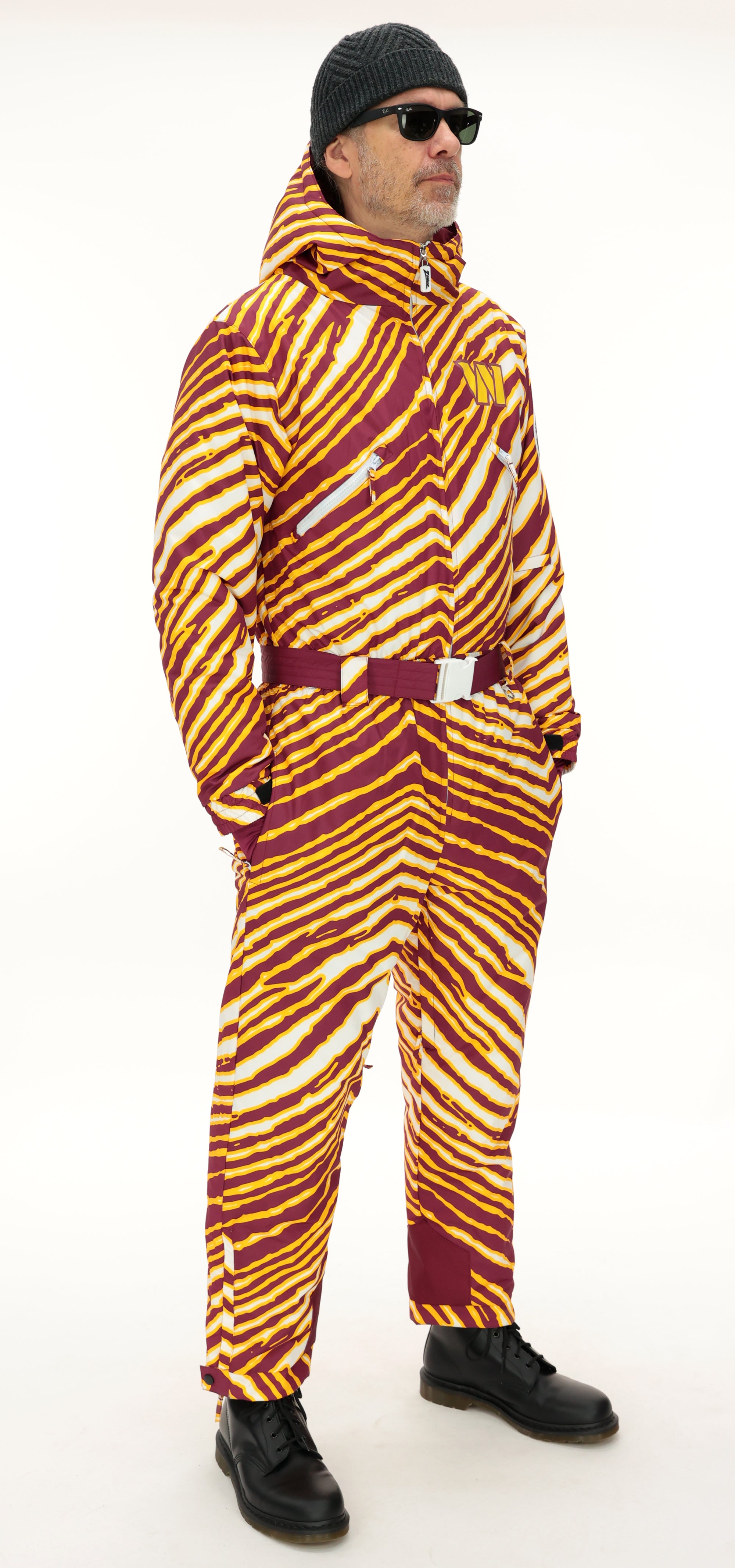 Zubaz NFL Adult Unisex Zebra Team Color Tundra Tux Snowsuit, Washington Commanders