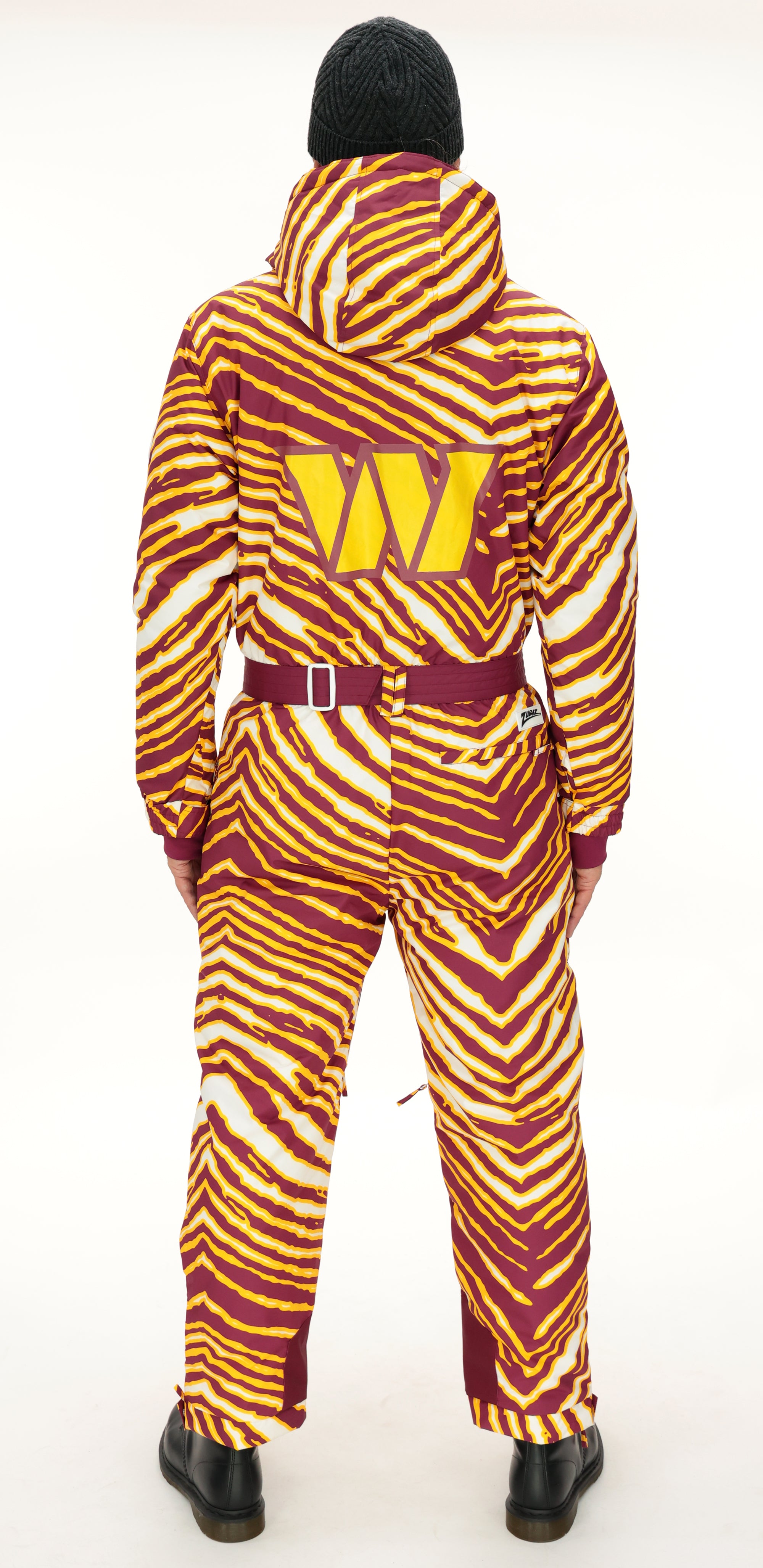 Zubaz NFL Adult Unisex Zebra Team Color Tundra Tux Snowsuit, Washington Commanders