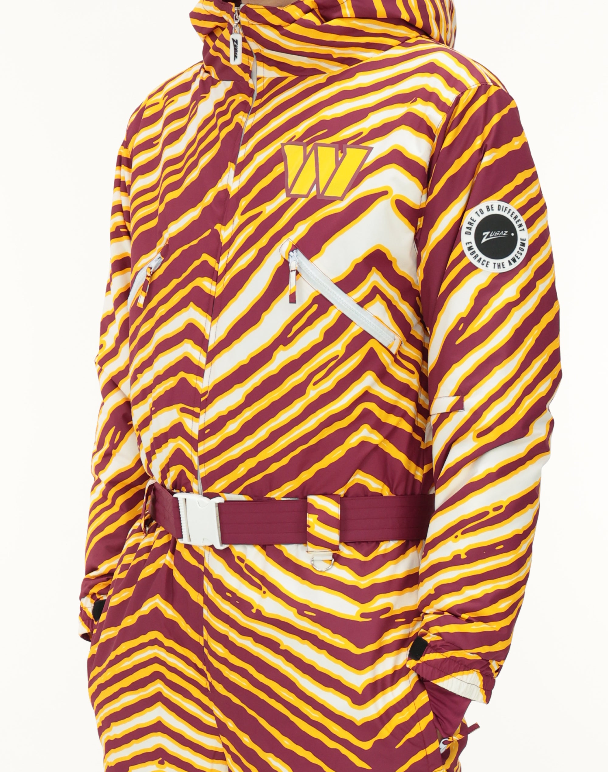 Zubaz NFL Adult Unisex Zebra Team Color Tundra Tux Snowsuit, Washington Commanders