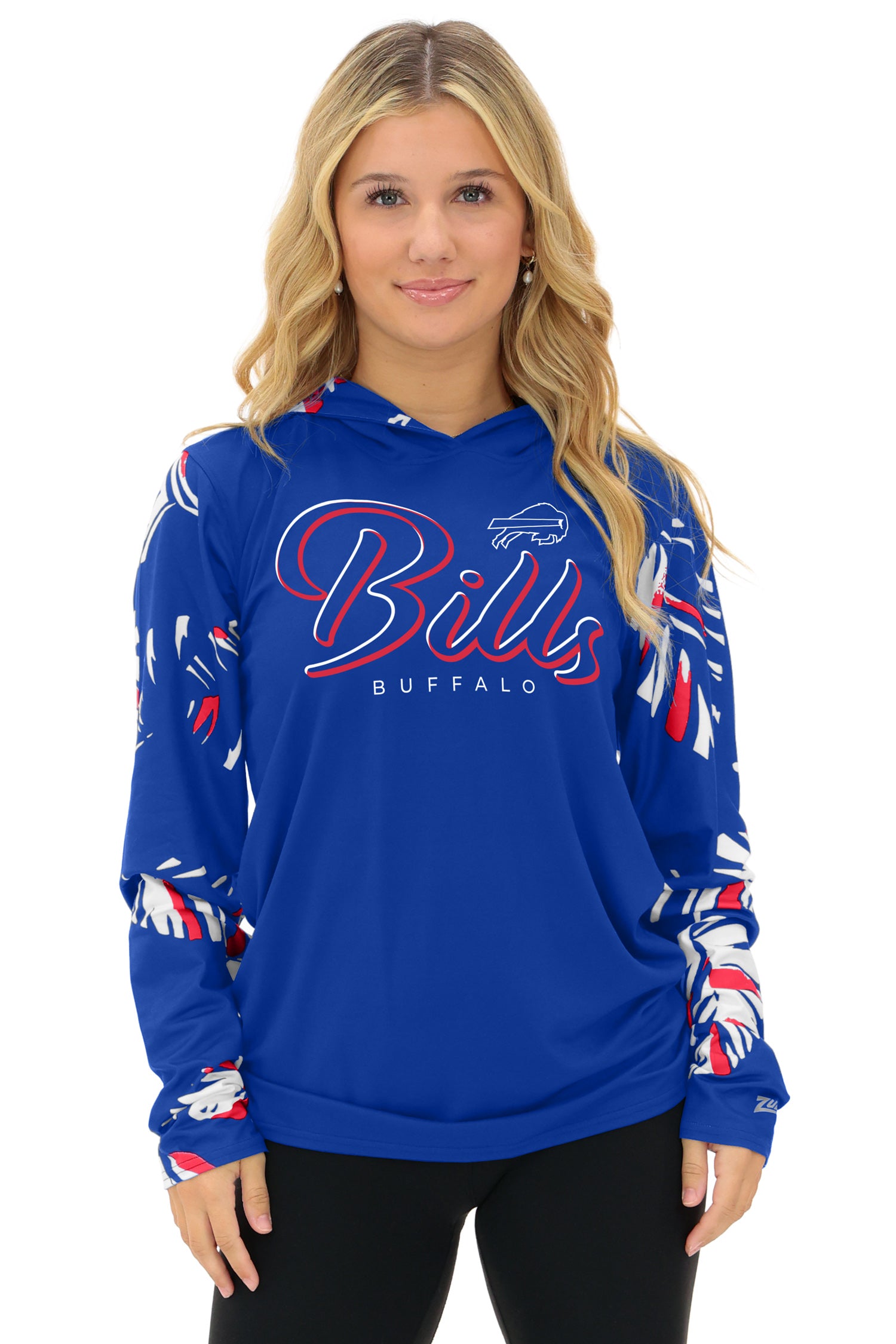Zubaz NFL  WOMEN Casual Script Leaf Accent Lightweight Hoodie, BUFFALO BILLS