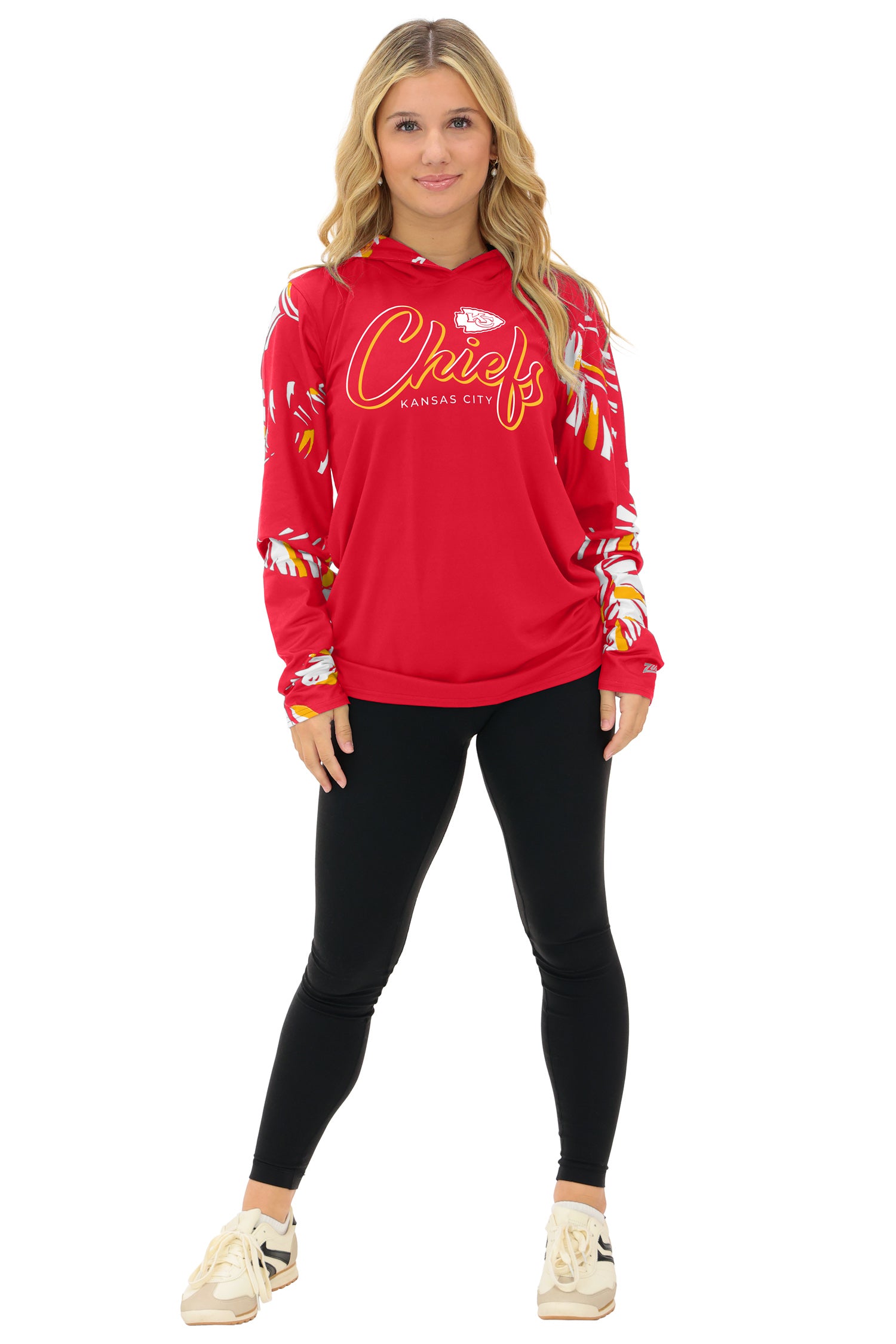 Zubaz NFL  WOMEN Casual Script Leaf Accent Lightweight Hoodie, KANSAS CITY CHIEFS