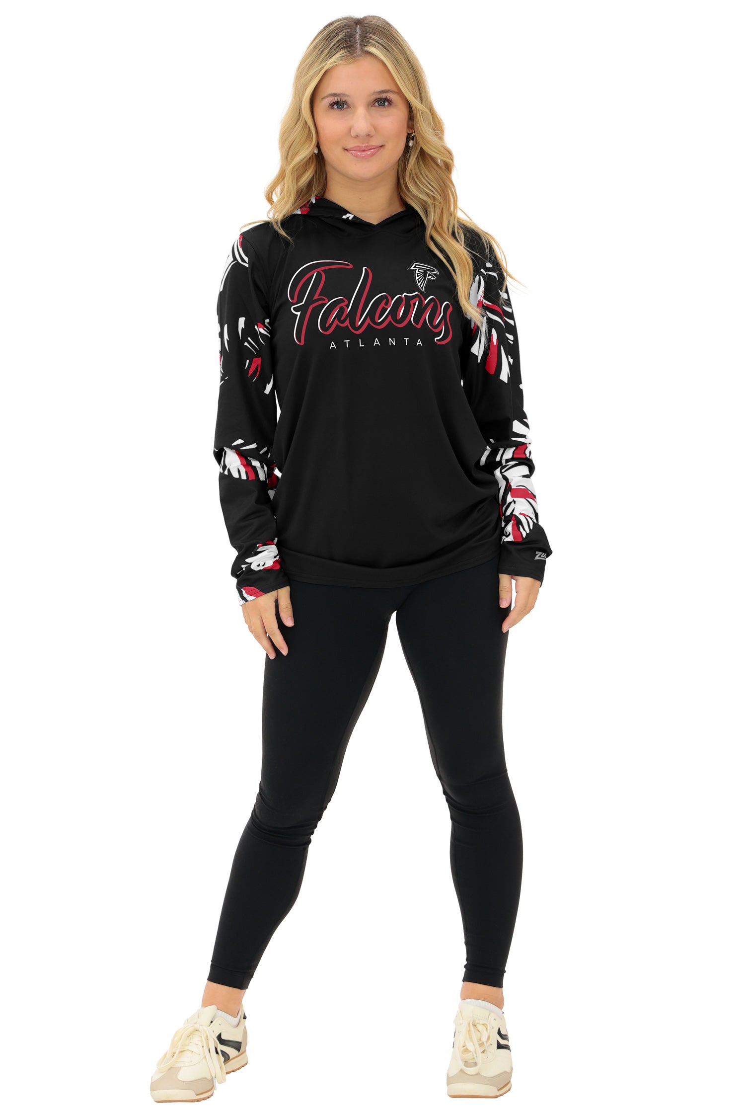 Zubaz NFL  WOMEN Casual Script Leaf Accent Lightweight Hoodie, ATLANTA FALCONS