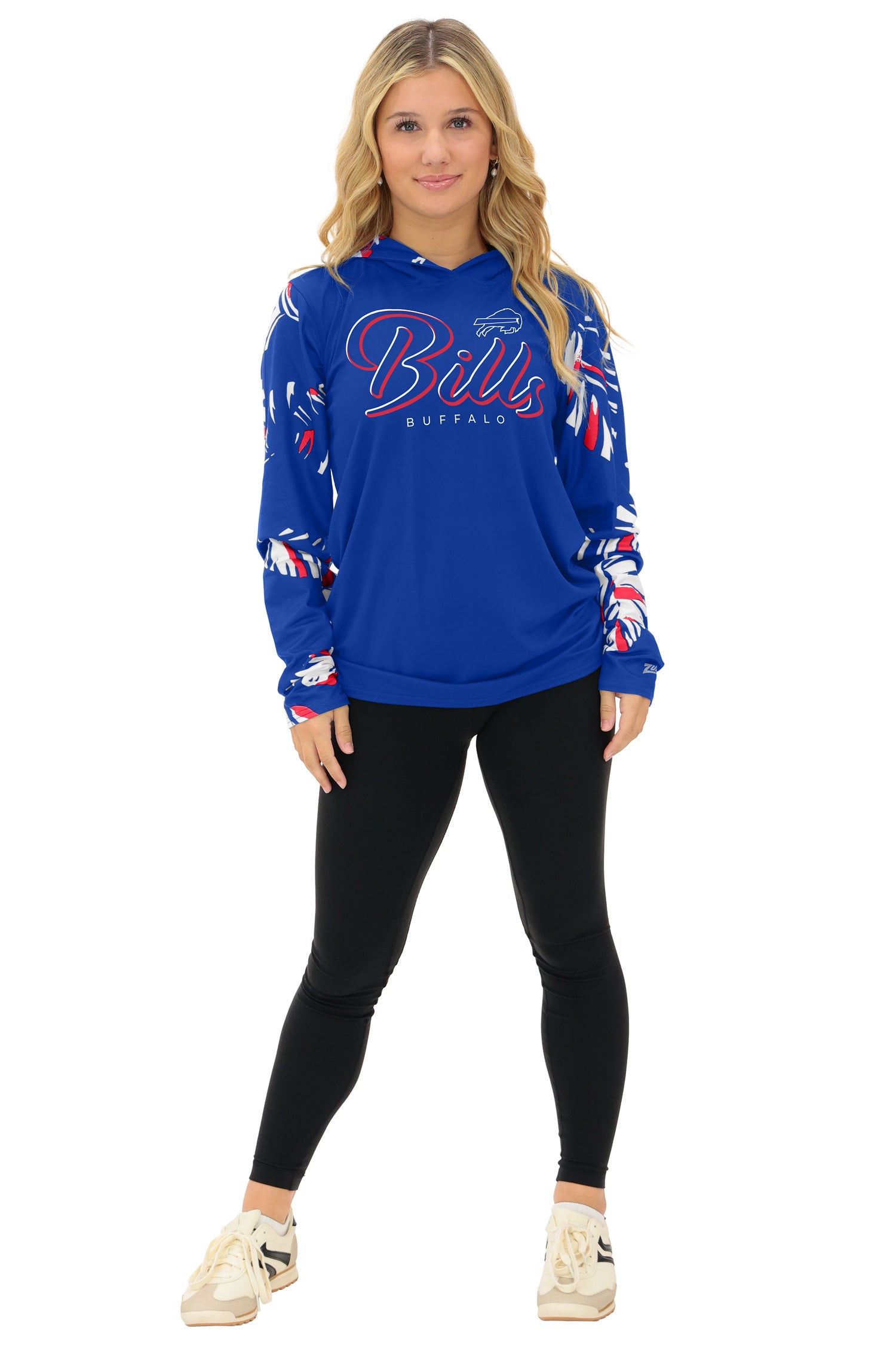 Zubaz NFL  WOMEN Casual Script Leaf Accent Lightweight Hoodie, BUFFALO BILLS